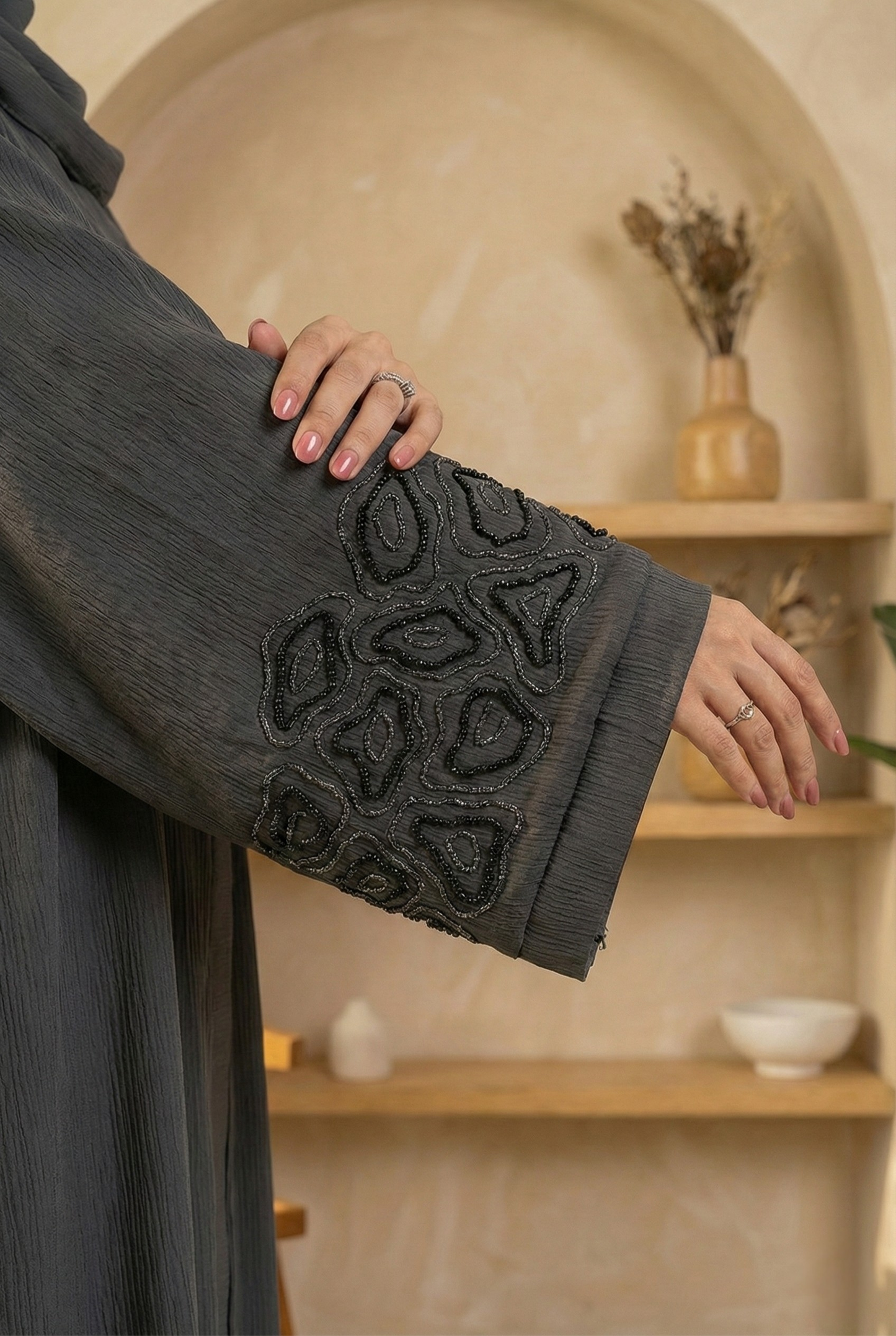 Sajal || Charcoal Dusk Abaya || Crinkle Nida Fabric