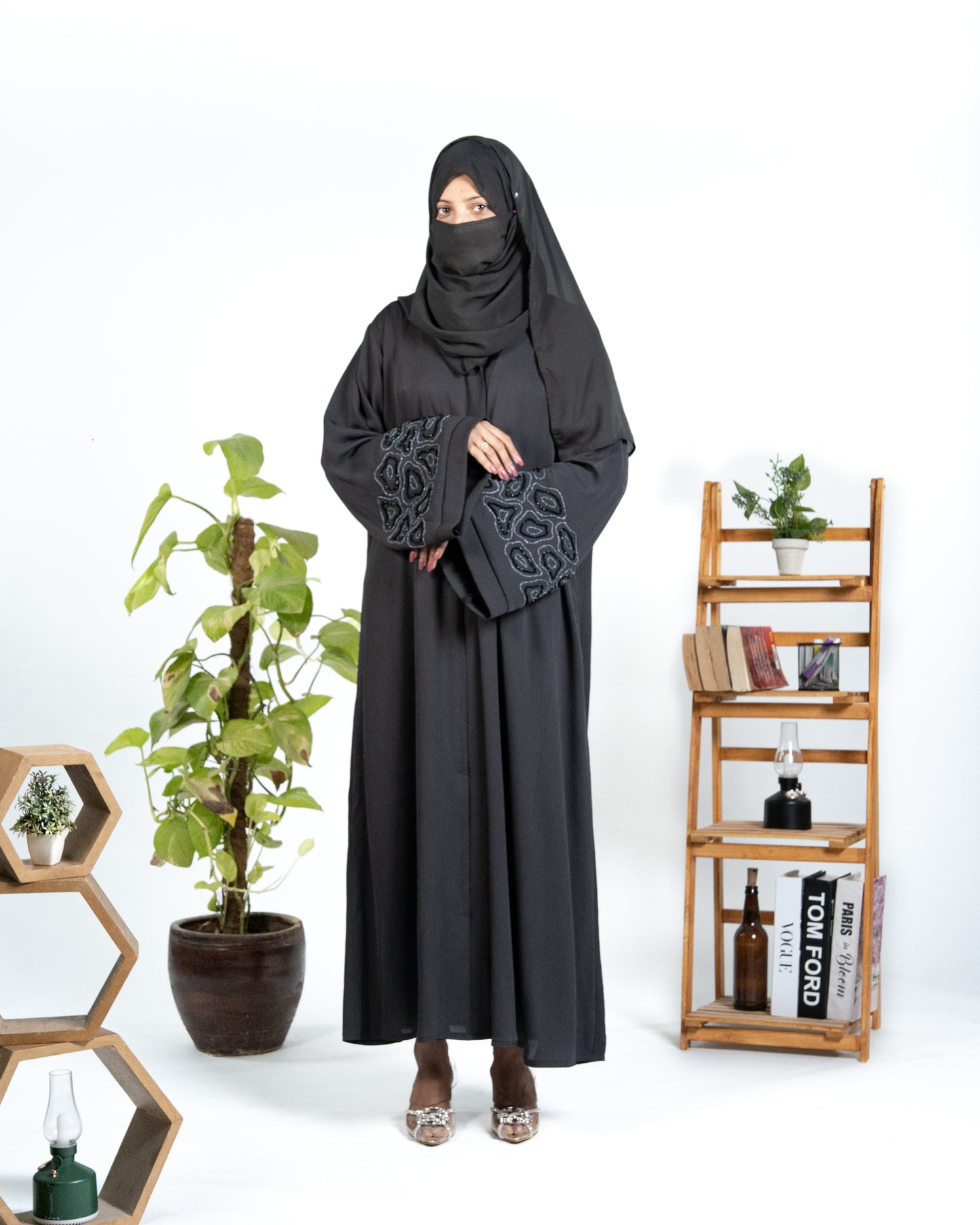 Sajal || Charcoal Dusk Abaya || Crinkle Nida Fabric