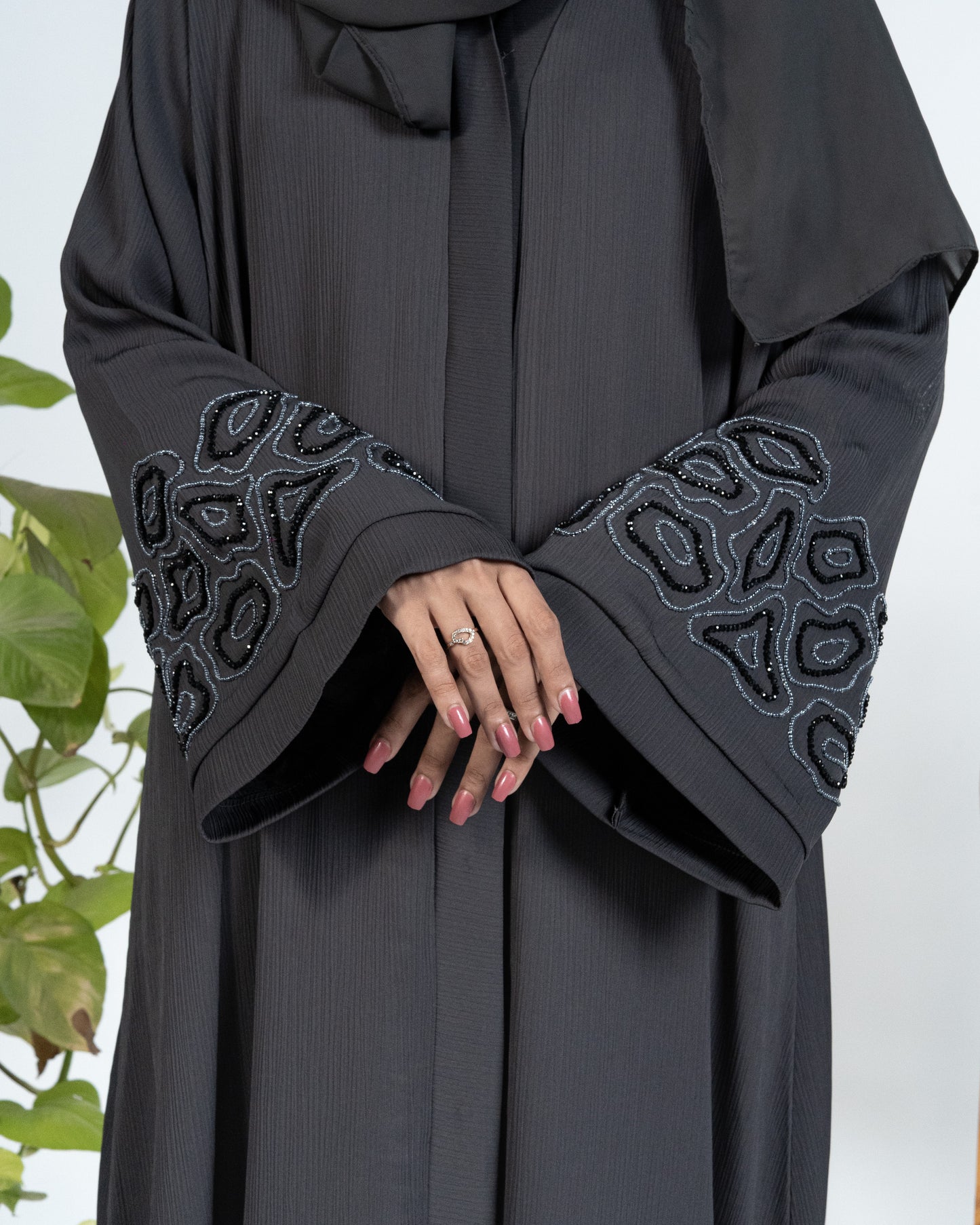 Sajal || Charcoal Dusk Abaya || Crinkle Nida Fabric