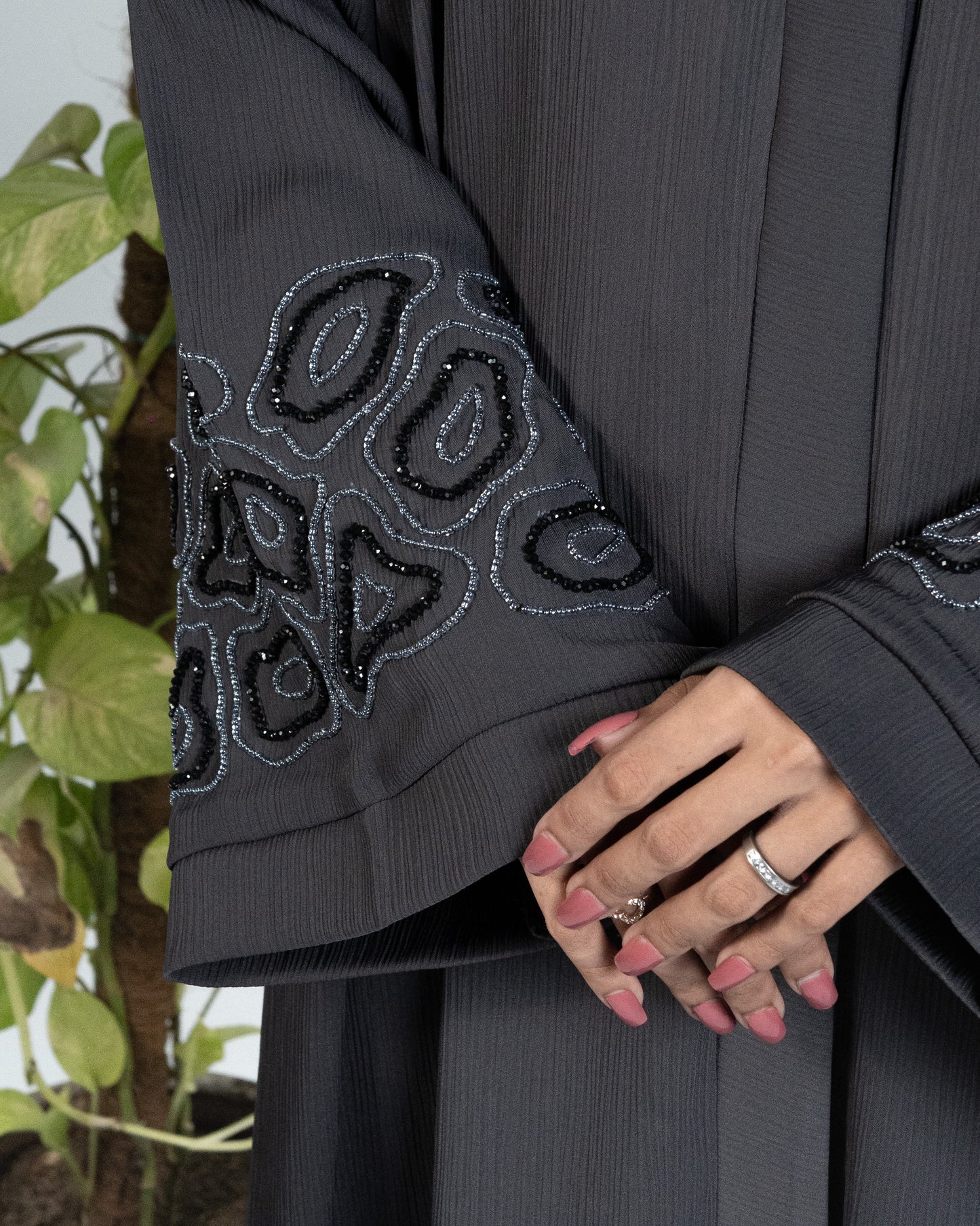 Sajal || Charcoal Dusk Abaya || Crinkle Nida Fabric