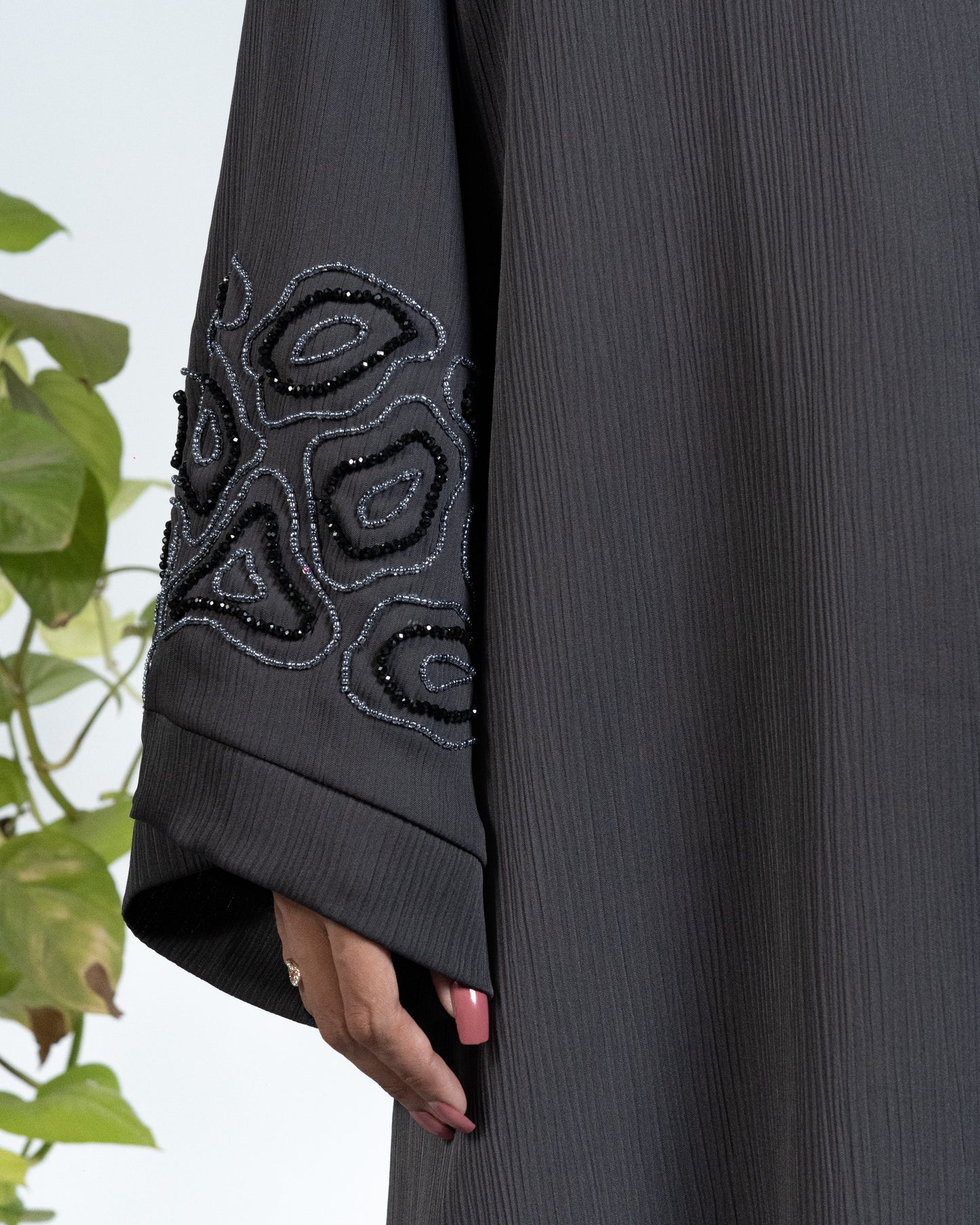 Sajal || Charcoal Dusk Abaya || Crinkle Nida Fabric