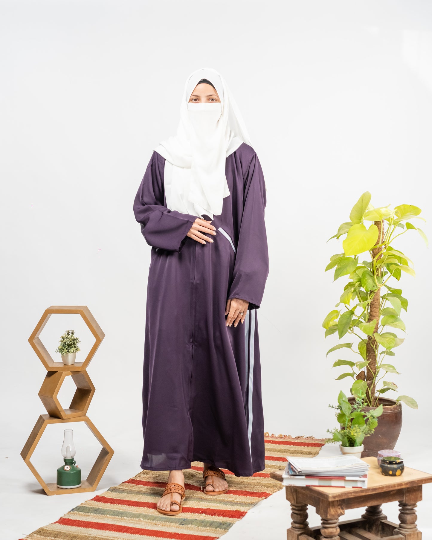 Zoha || Purple Hoodie Abaya || Double Georgette Fabric