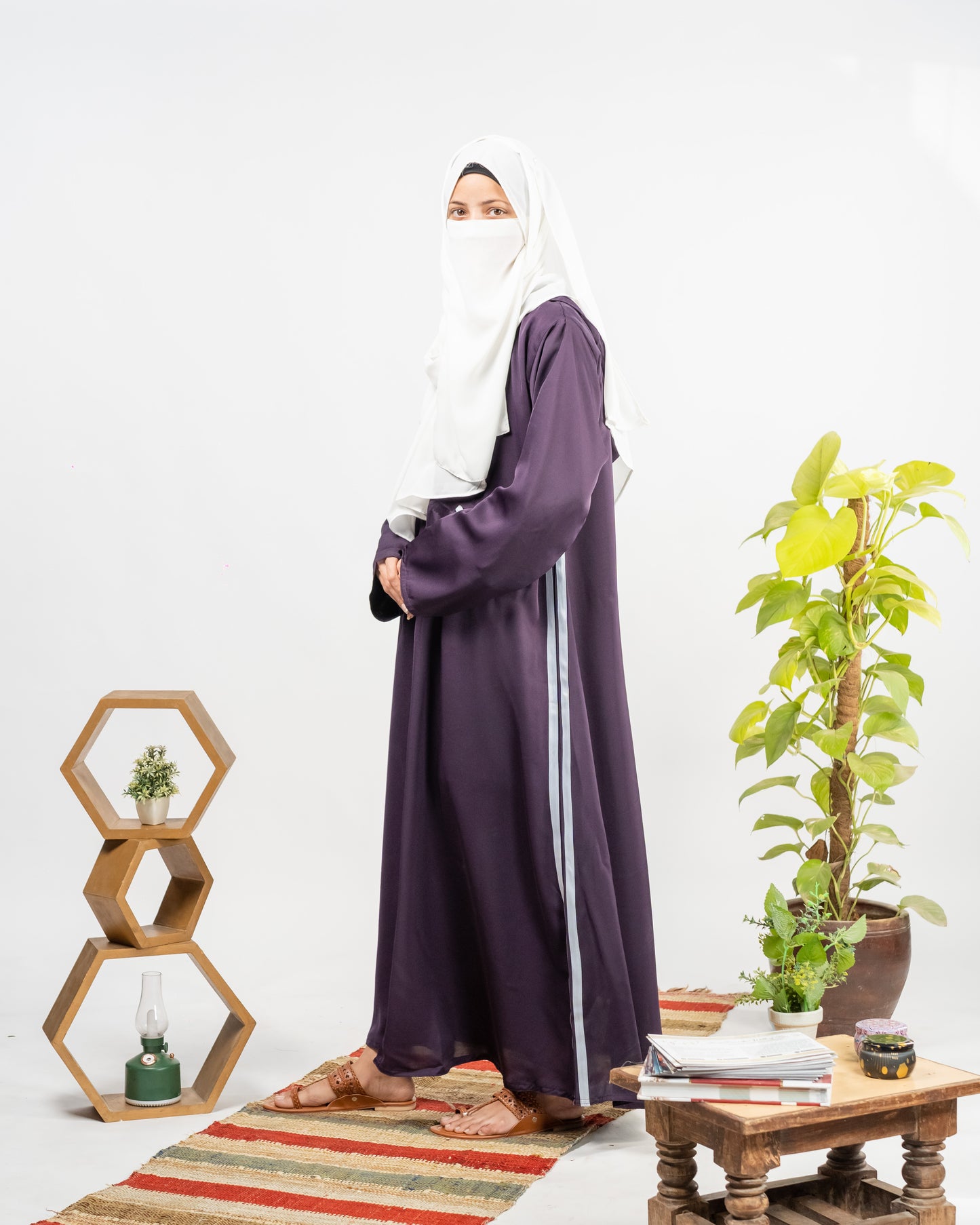 Zoha || Purple Hoodie Abaya || Double Georgette Fabric