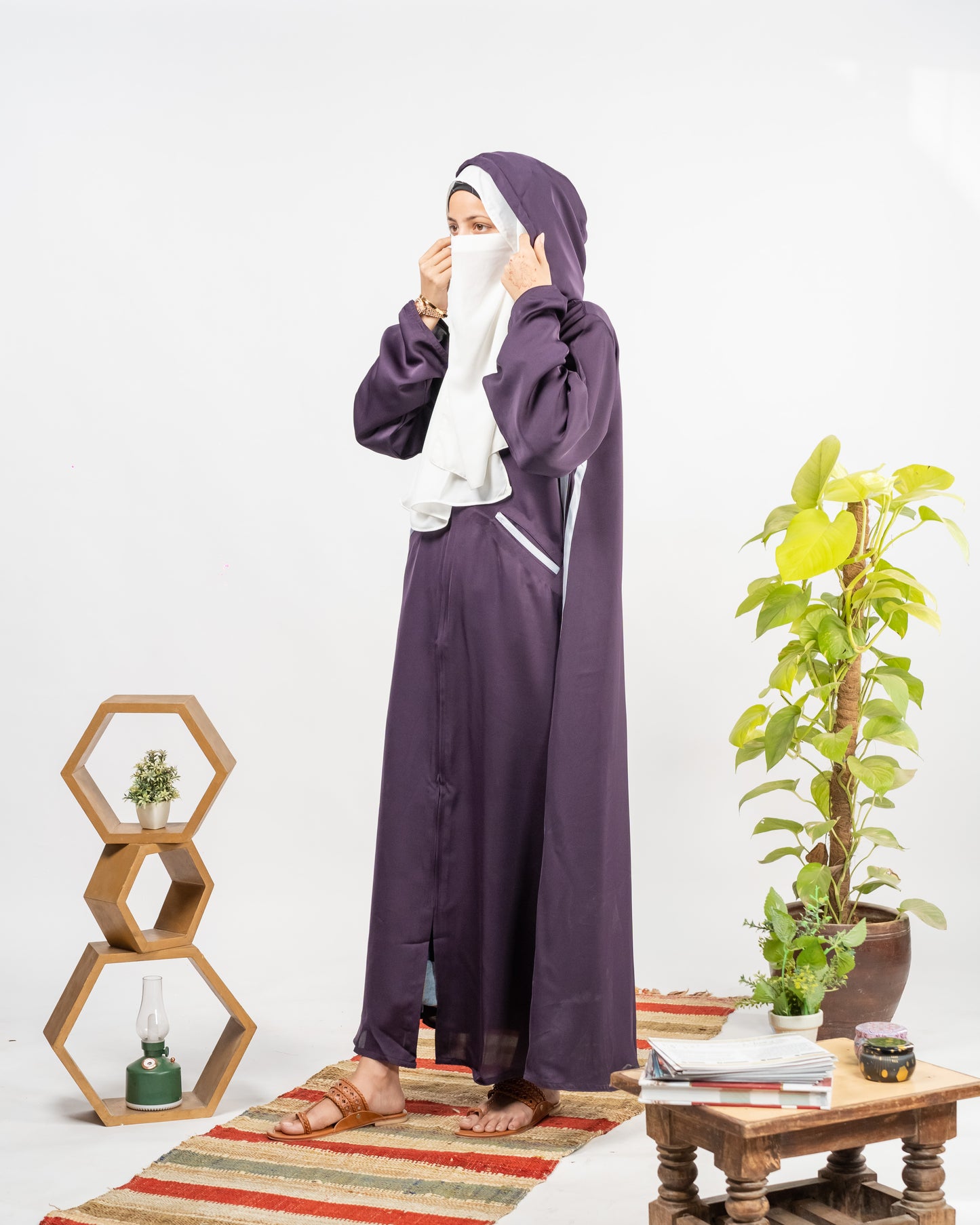 Zoha || Purple Hoodie Abaya || Double Georgette Fabric