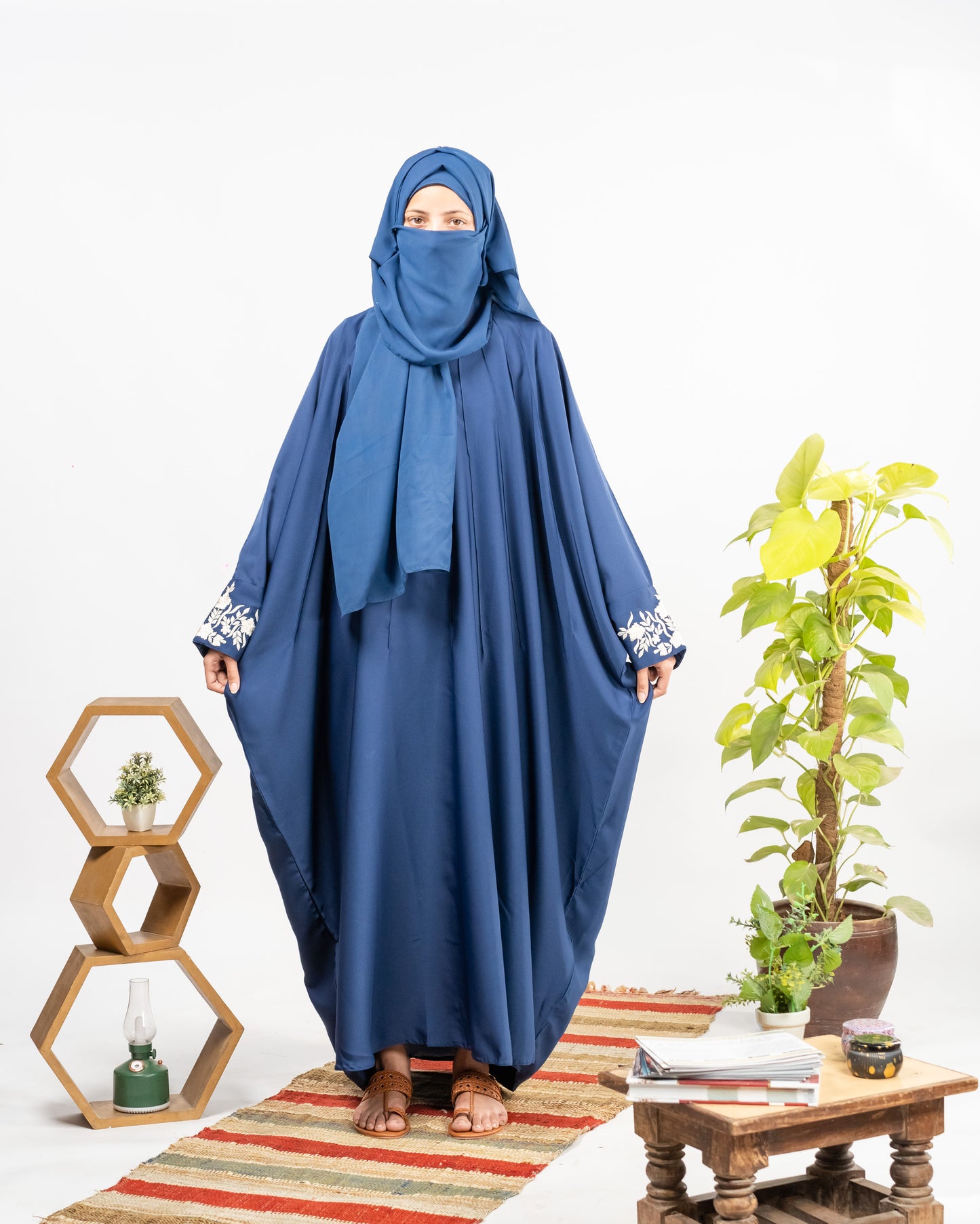 Yusra || Embroidered Blue Abaya || Nida Fabric