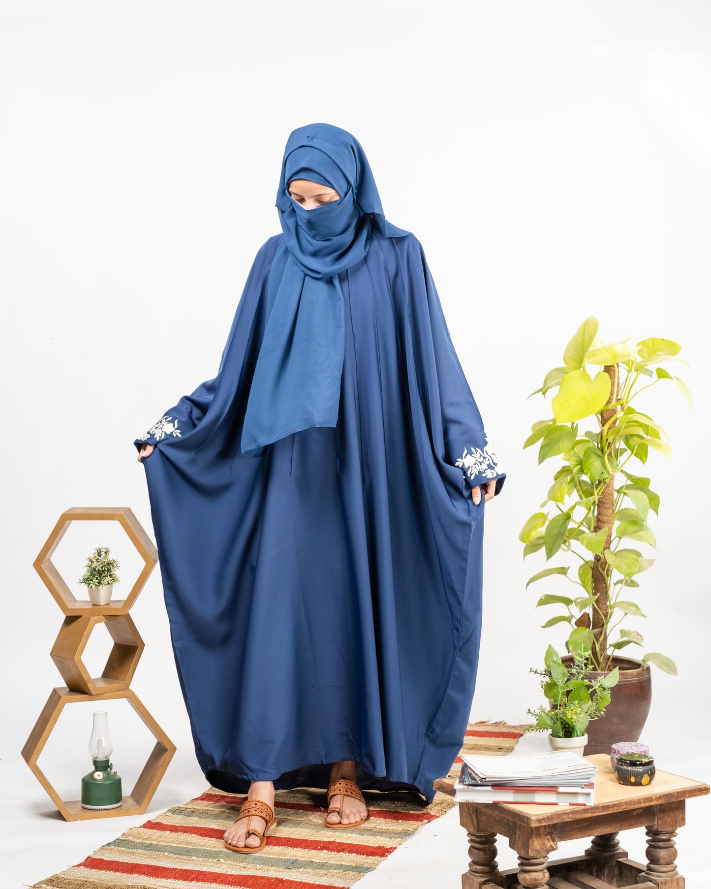 Yusra || Embroidered Blue Abaya || Nida Fabric