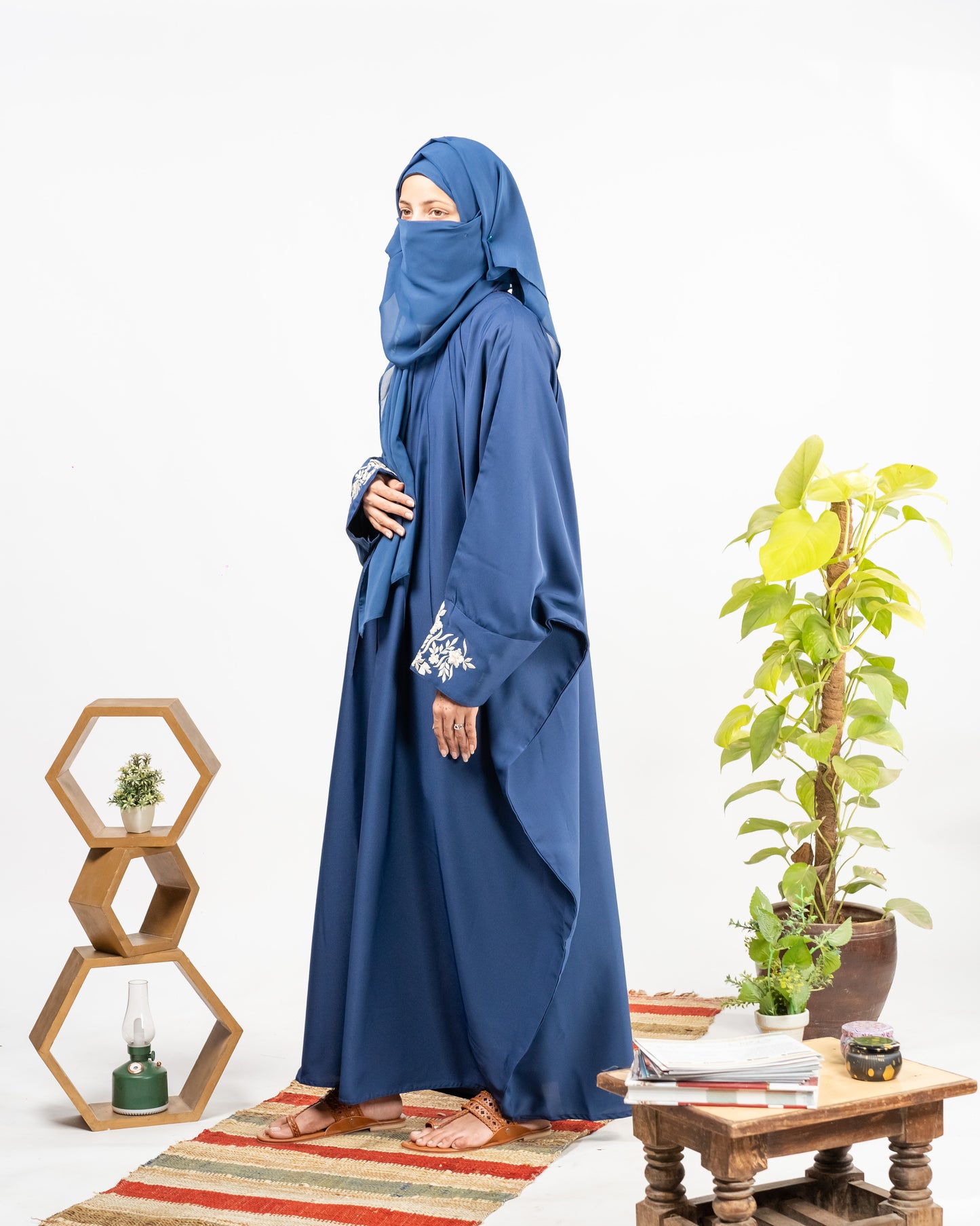 Yusra || Embroidered Blue Abaya || Nida Fabric