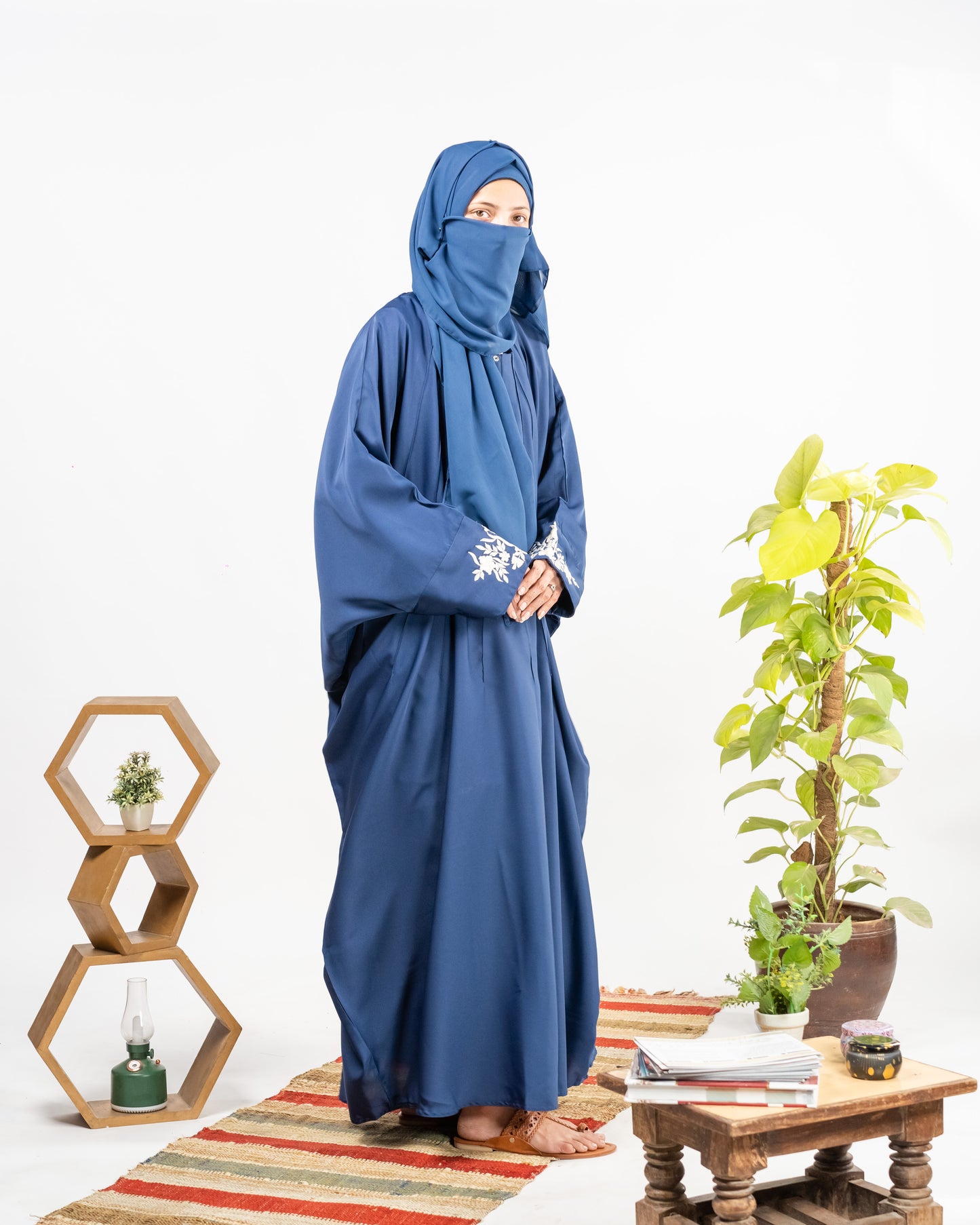 Yusra || Embroidered Blue Abaya || Nida Fabric