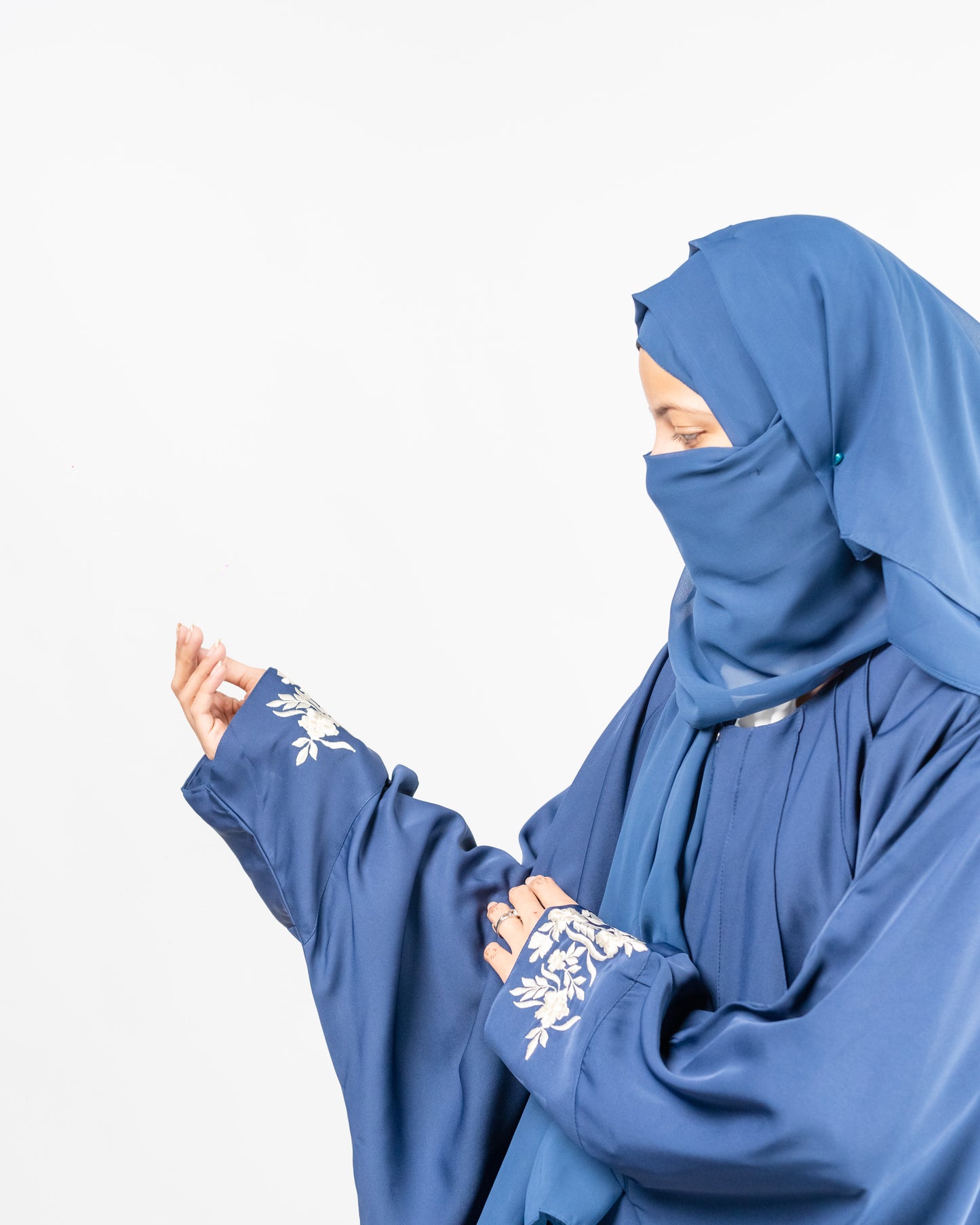 Yusra || Embroidered Blue Abaya || Nida Fabric