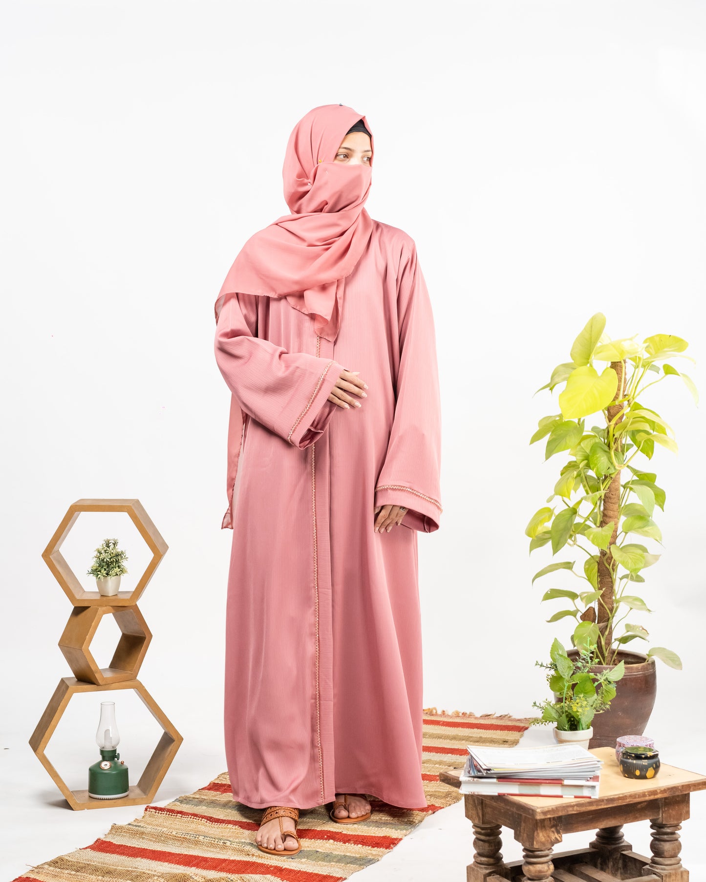 Abeeha | Mauve Pink Abaya || Crinkle Nida Fabric