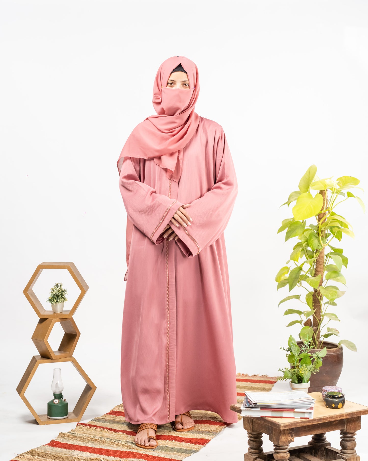 Abeeha | Mauve Pink Abaya || Crinkle Nida Fabric
