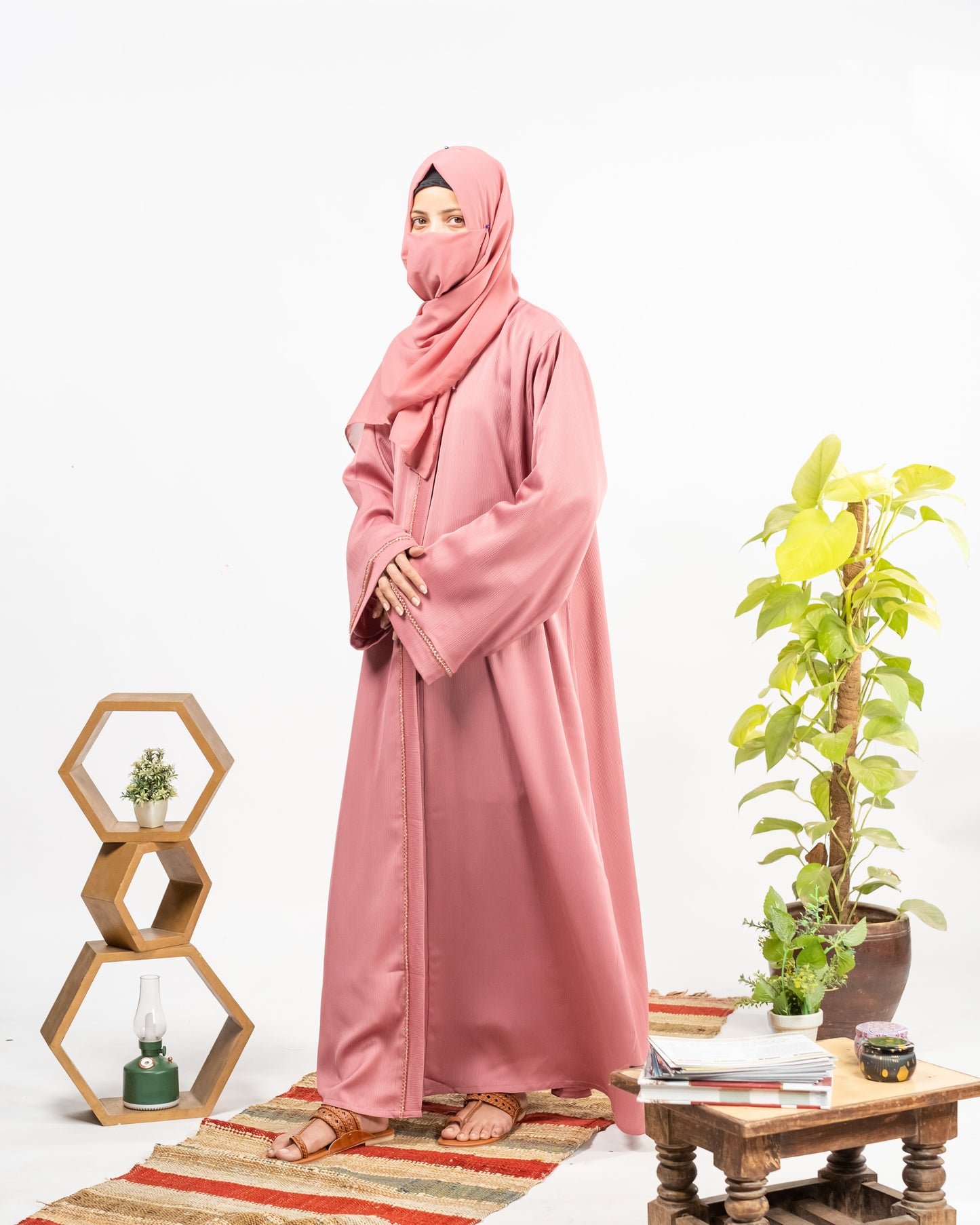Abeeha | Mauve Pink Abaya || Crinkle Nida Fabric