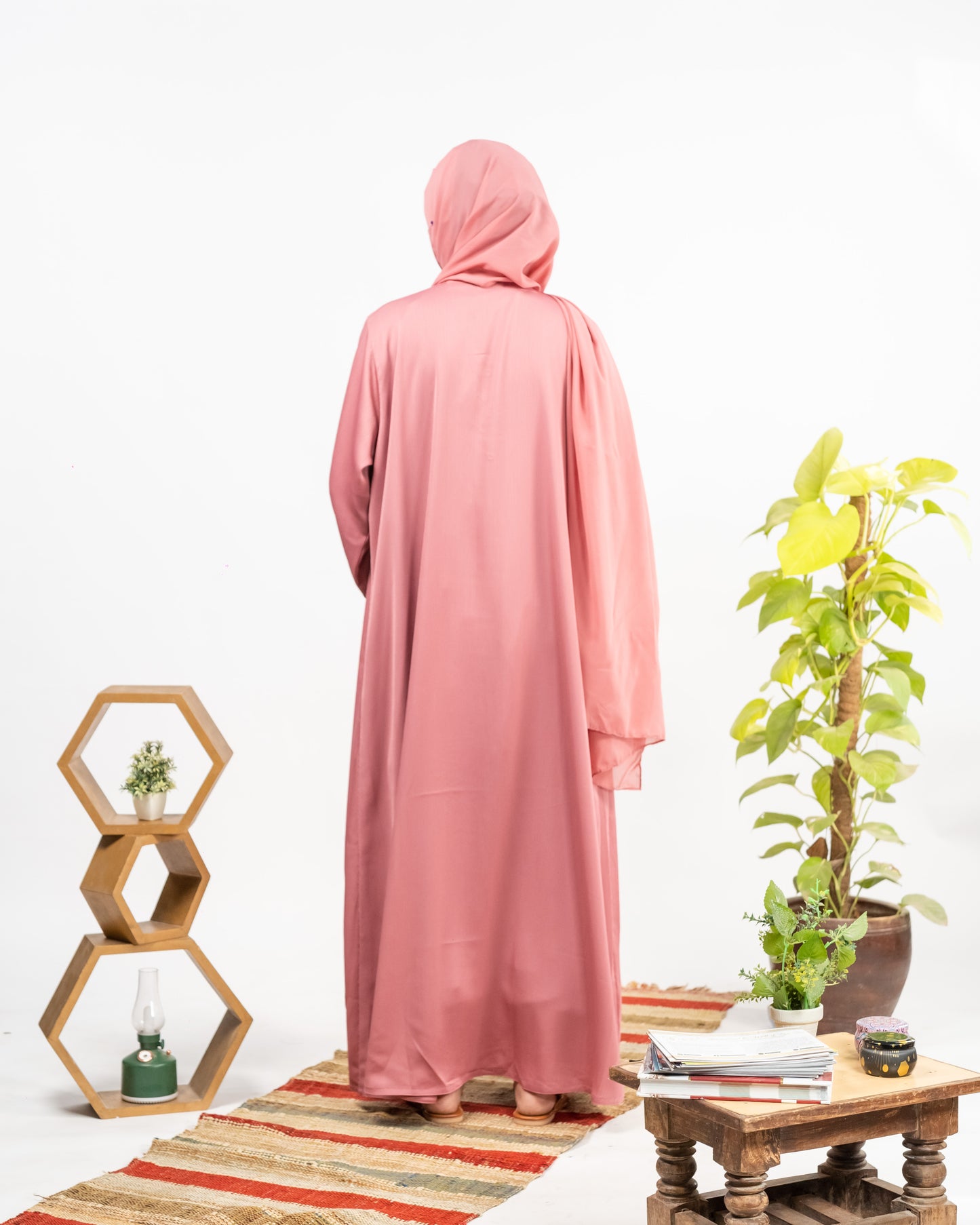 Abeeha | Mauve Pink Abaya || Crinkle Nida Fabric