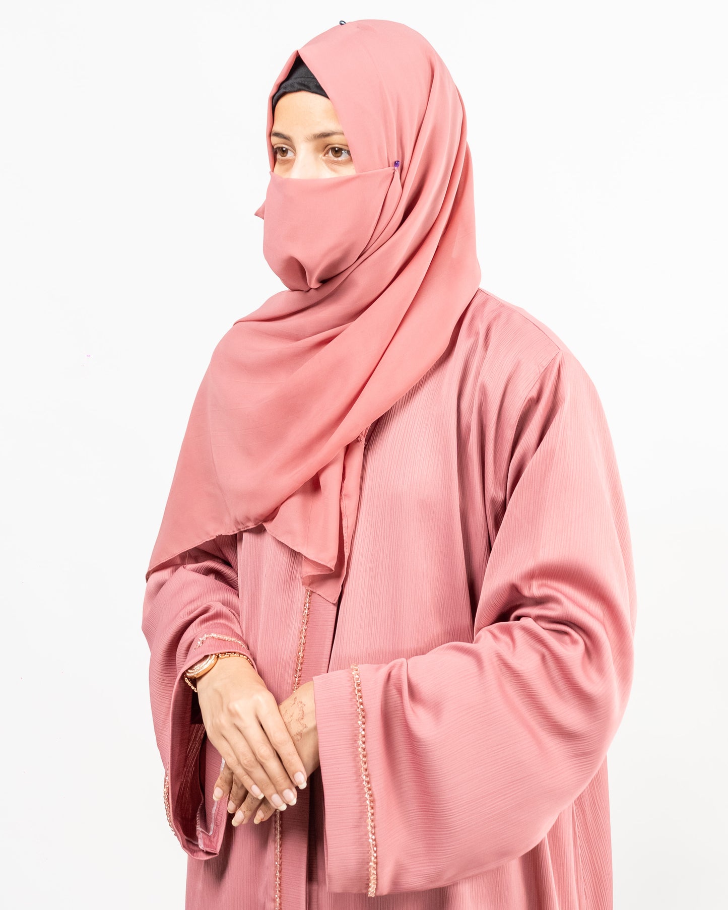 Abeeha | Mauve Pink Abaya || Crinkle Nida Fabric