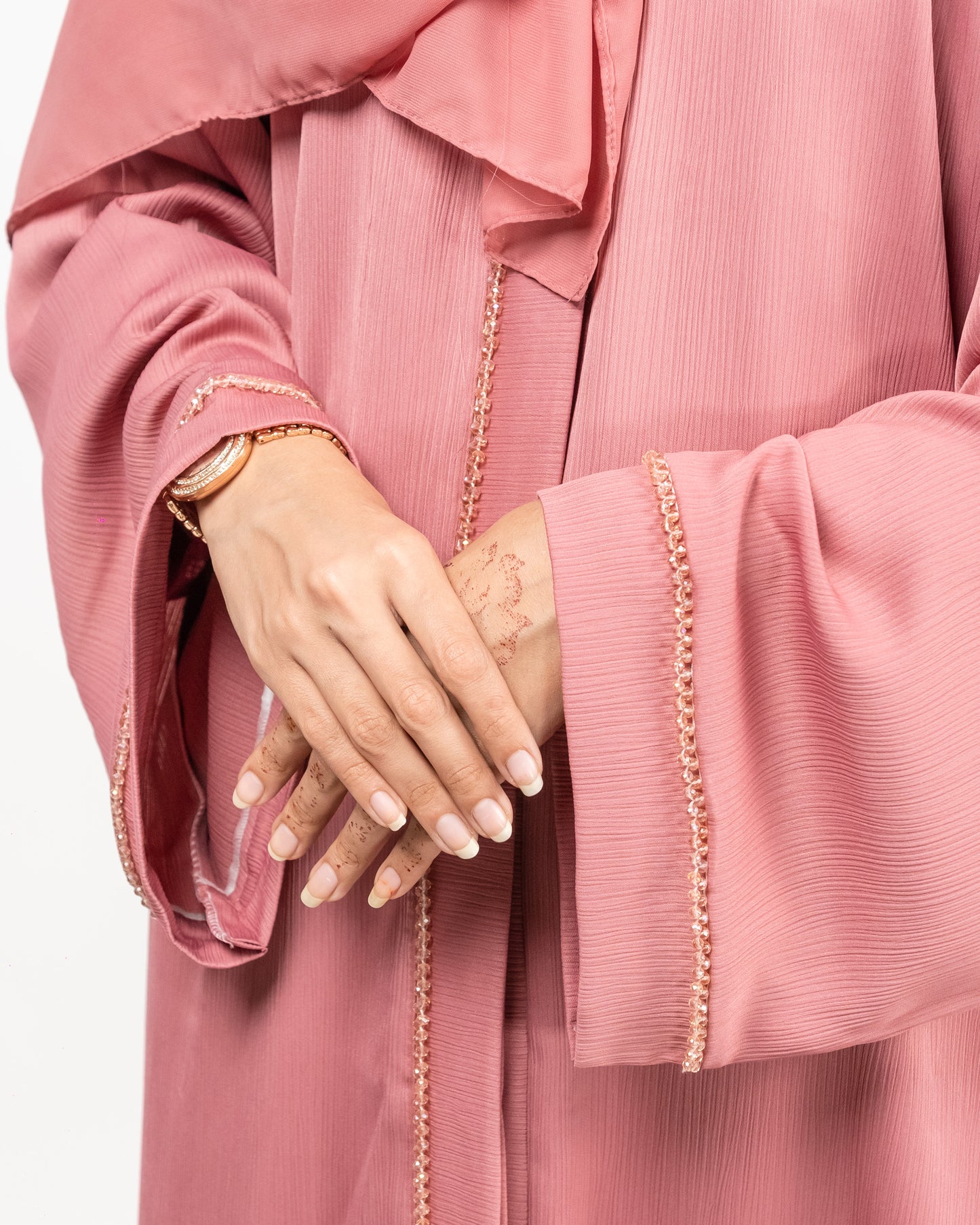 Abeeha | Mauve Pink Abaya || Crinkle Nida Fabric
