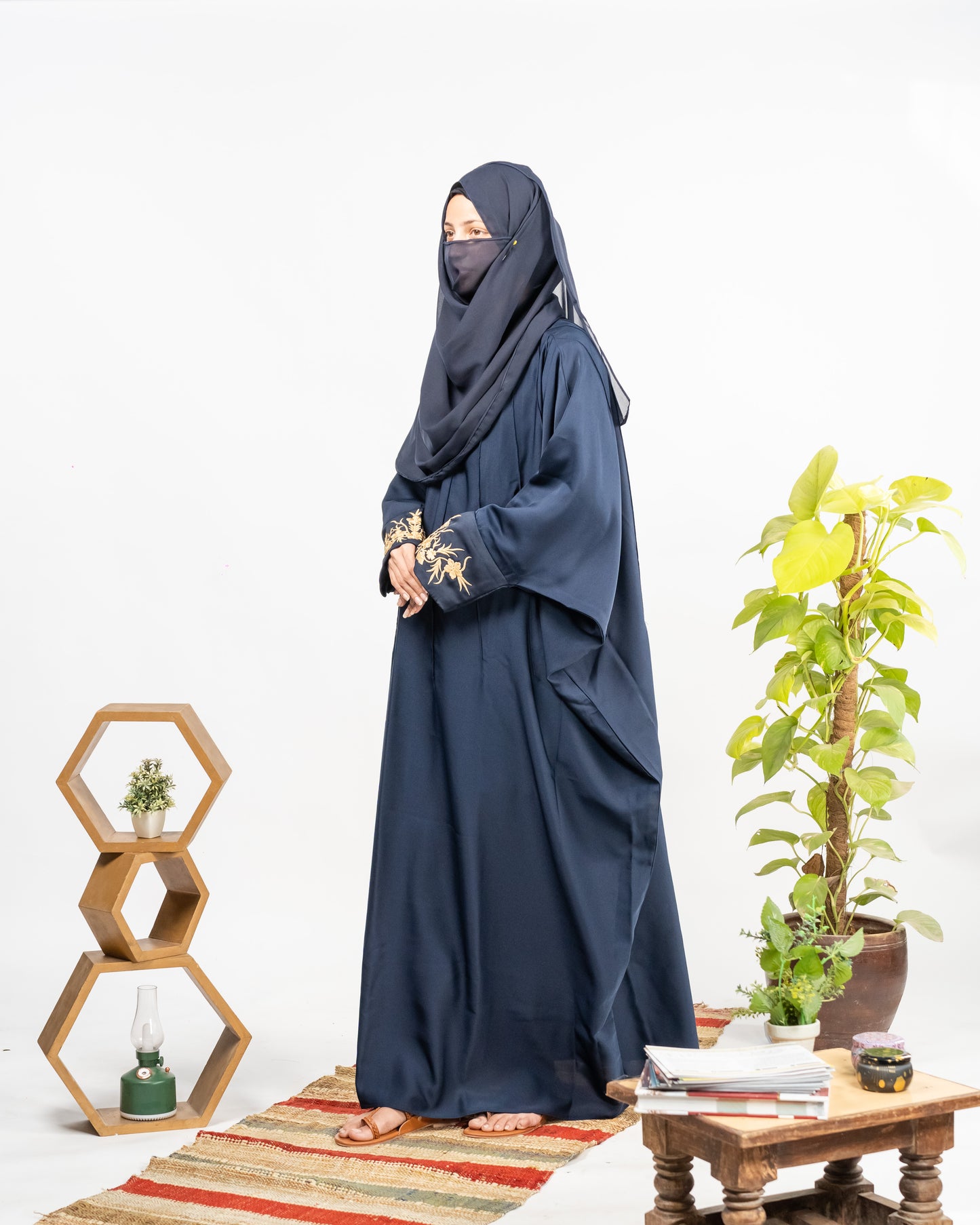 Farah || Embroidered Blue Abaya || Nida Fabric