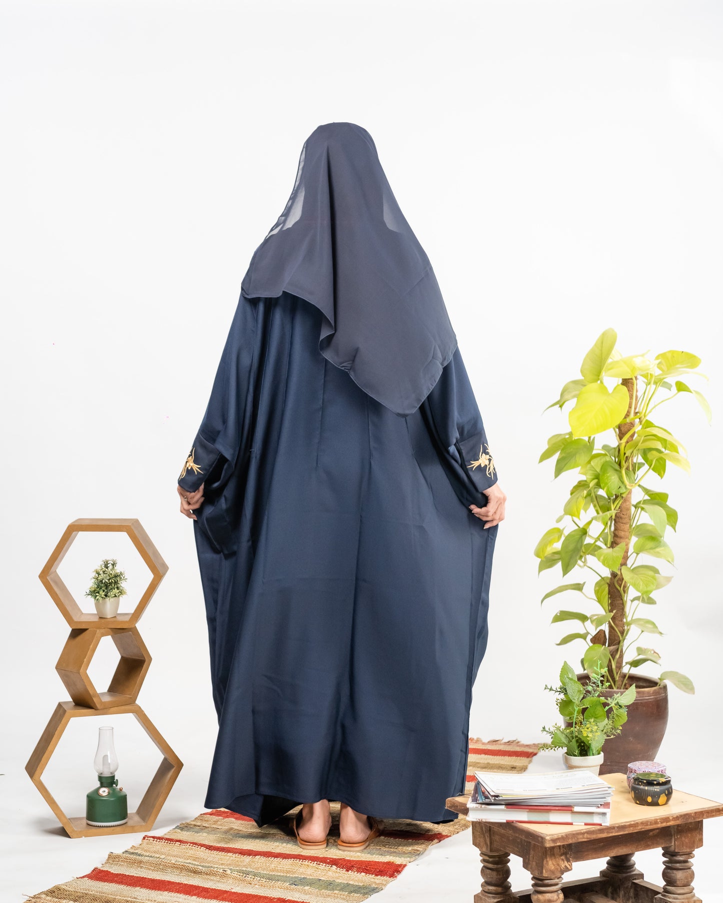 Farah || Embroidered Blue Abaya || Nida Fabric