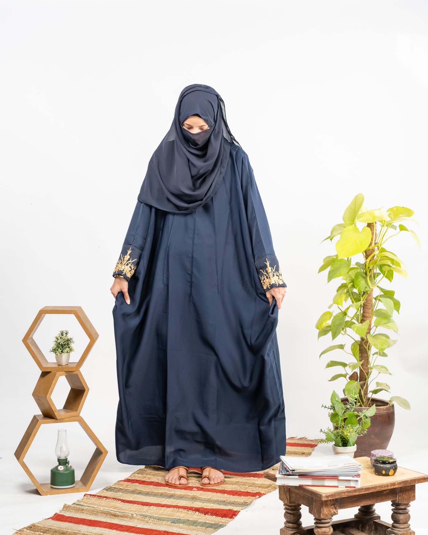Farah || Embroidered Blue Abaya || Nida Fabric