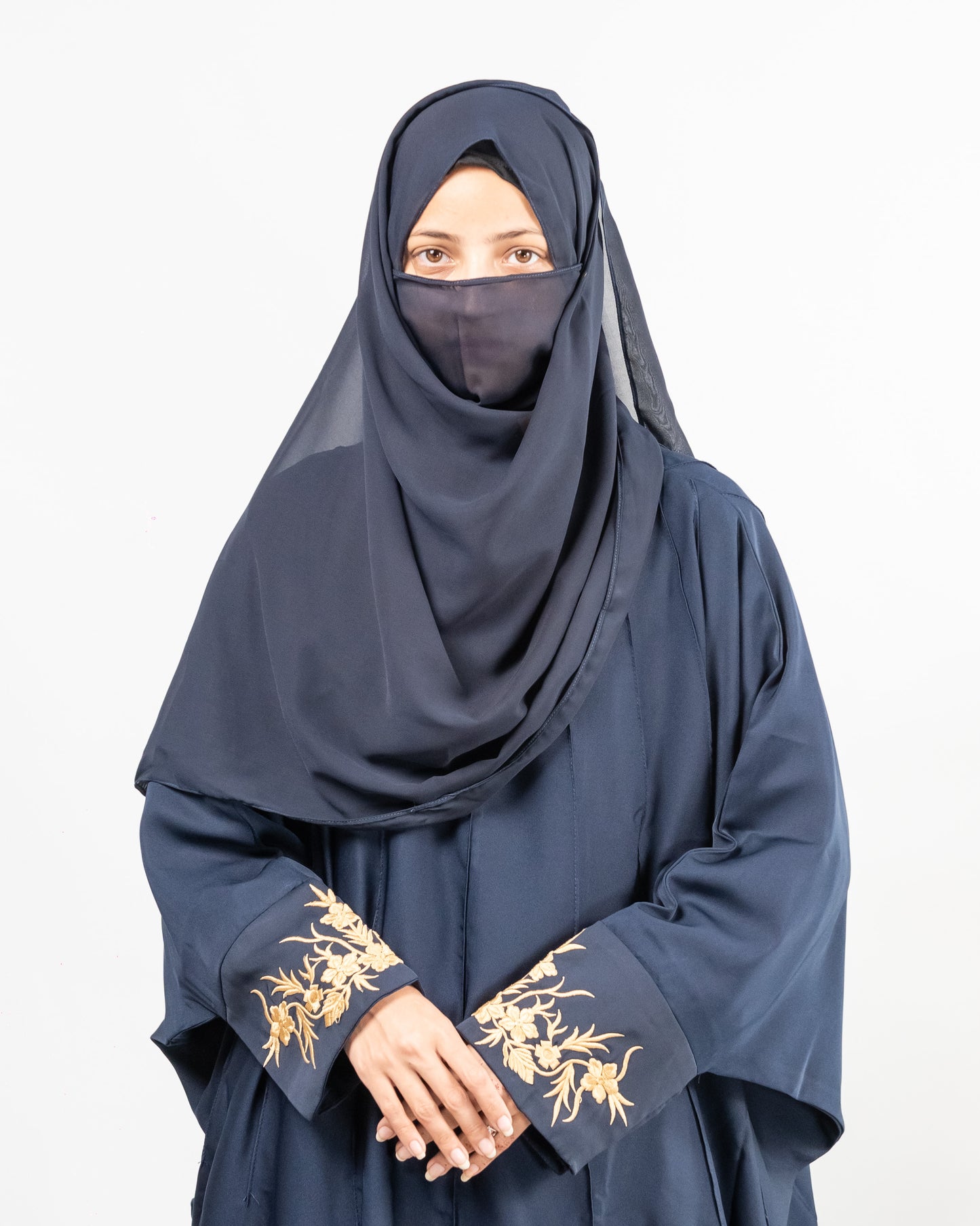 Farah || Embroidered Blue Abaya || Nida Fabric