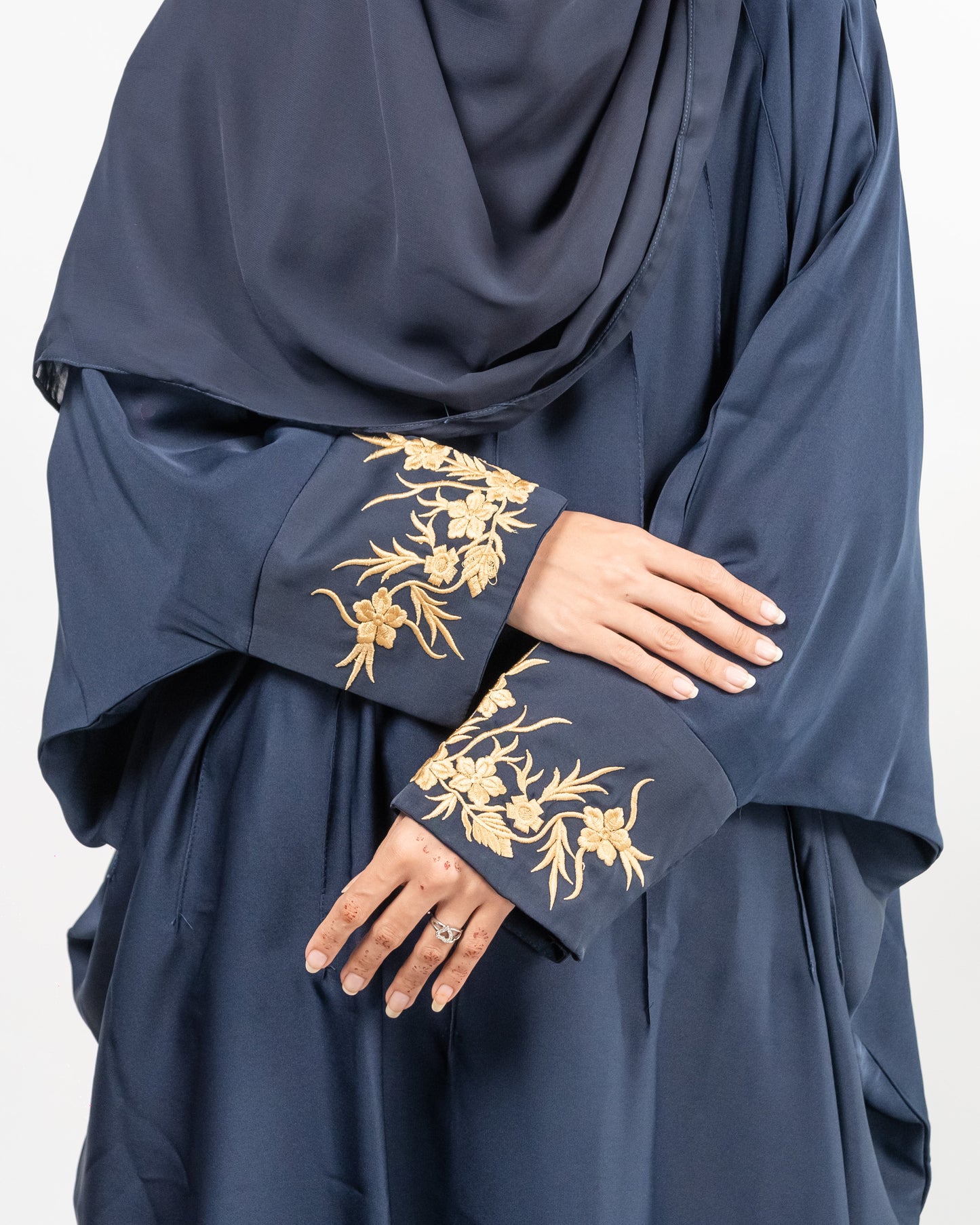 Farah || Embroidered Blue Abaya || Nida Fabric