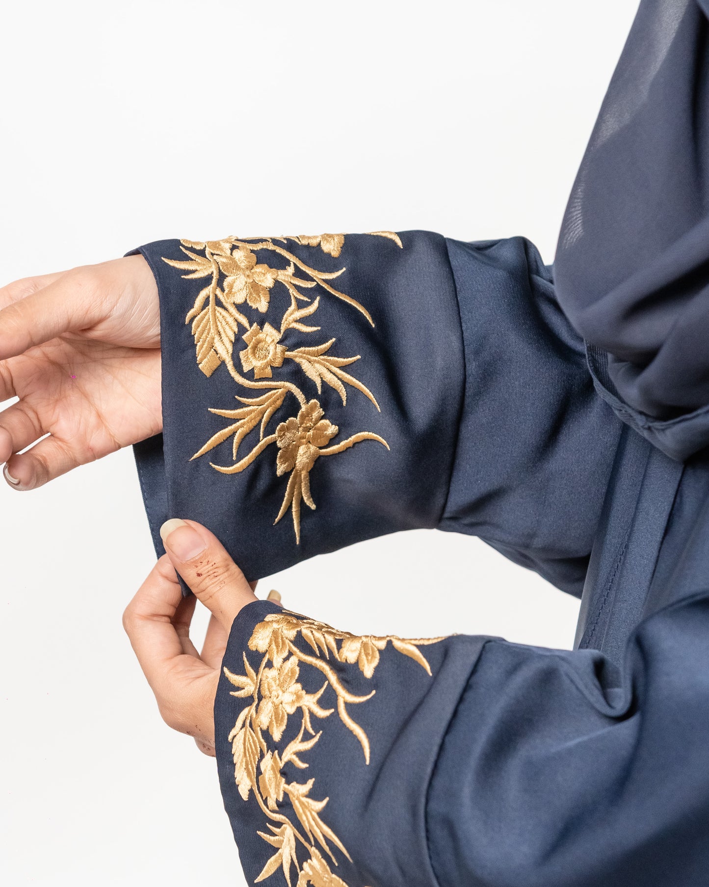 Farah || Embroidered Blue Abaya || Nida Fabric