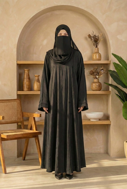 Ruba || Mid-Night Black Abaya || Crinkle Nida Fabric