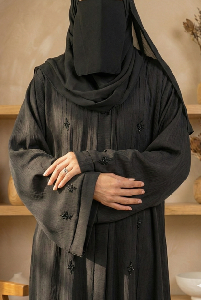 Ruba || Mid-Night Black Abaya || Crinkle Nida Fabric