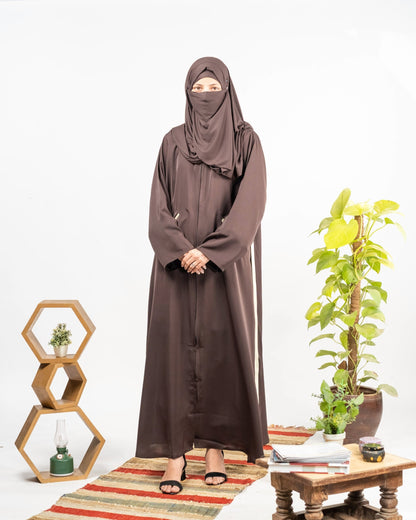 Bisma || Brown Hoodie Abaya || Double Georgette Fabric