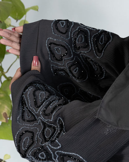 Sajal || Charcoal Dusk Abaya || Crinkle Nida Fabric