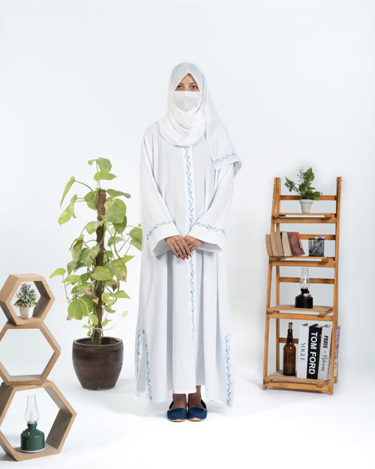 Meerub || Pearl White Abaya || Crinkle Nida Fabric