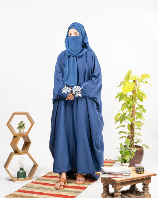 Yusra || Embroidered Blue Abaya ||  Nida Fabric