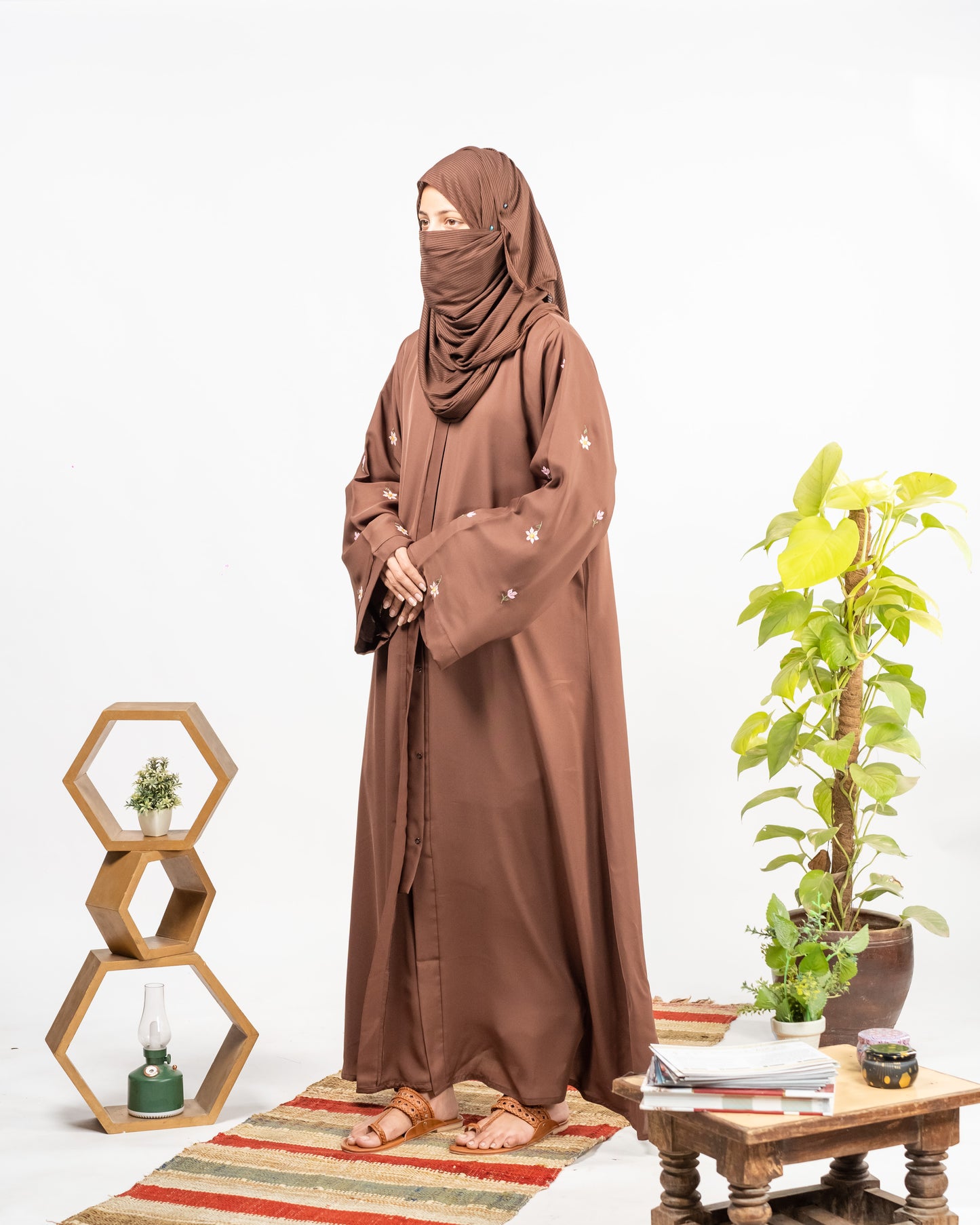 Wania || Mocha Brown Abaya || Nida Fabric