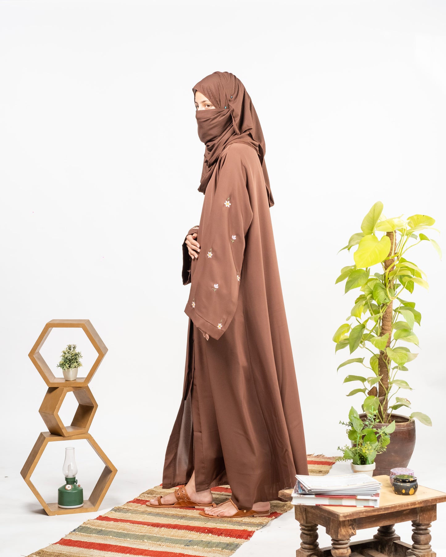 Wania || Mocha Brown Abaya || Nida Fabric