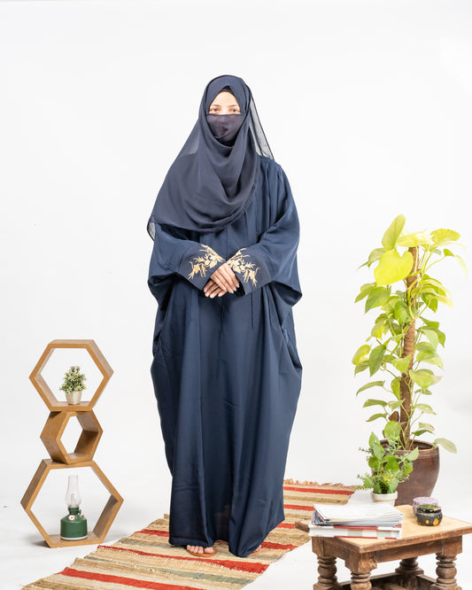 Farah || Embroidered Blue Abaya || Nida Fabric