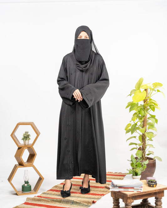 Ruba || Mid-Night Black Abaya || Crinkle Nida Fabric