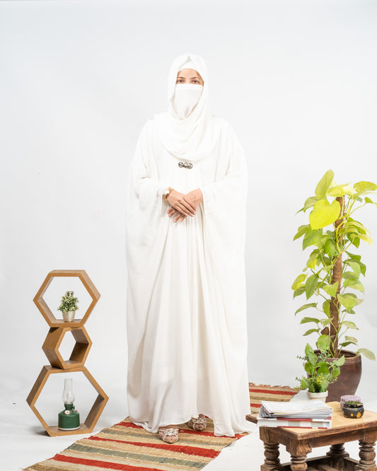 Afreen || Pearl White Abaya || Manjan Fabric