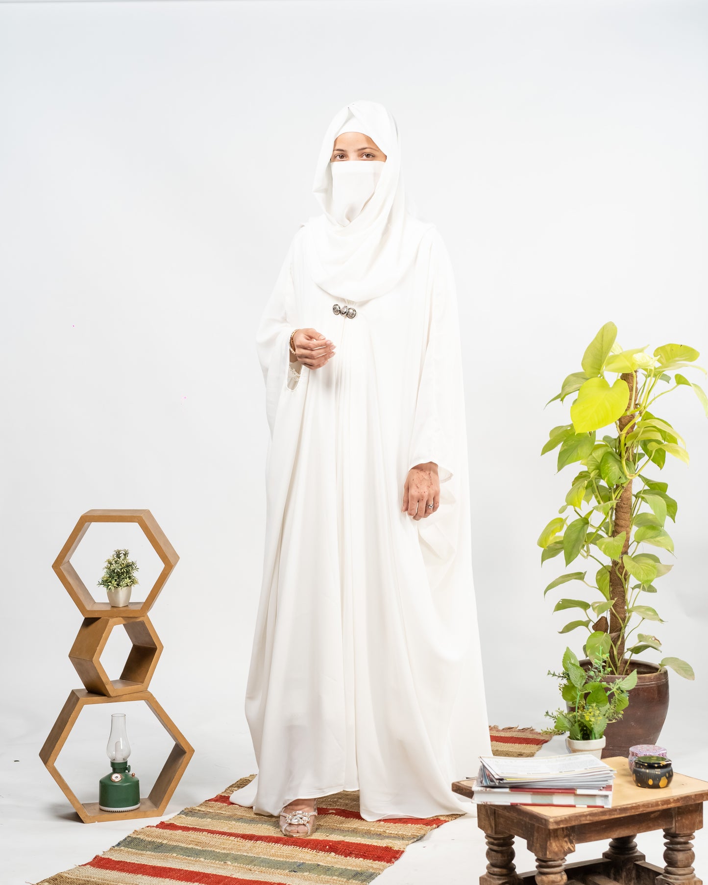 Afreen || Pearl White Abaya || Manjan Fabric