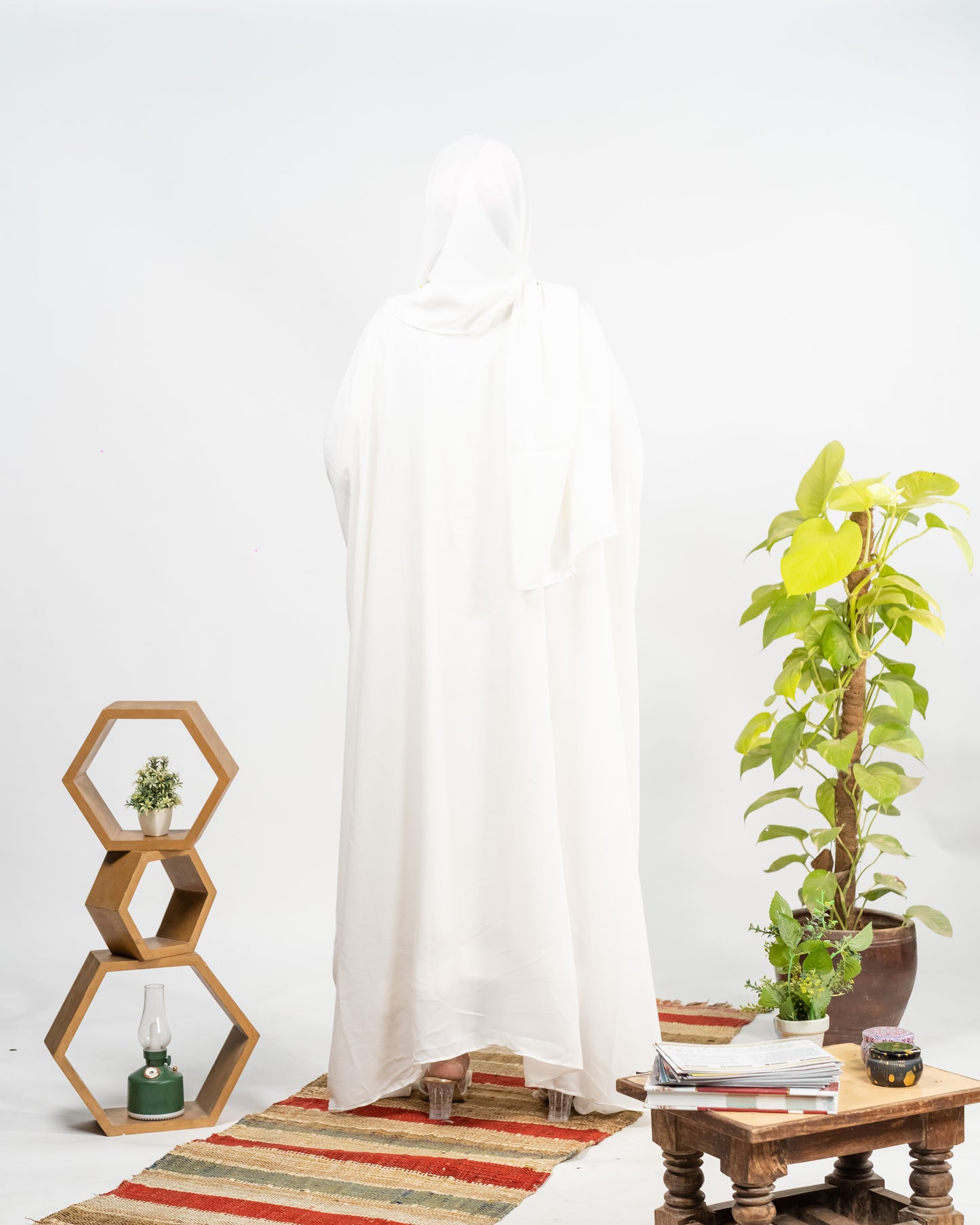 Afreen || Pearl White Abaya || Manjan Fabric