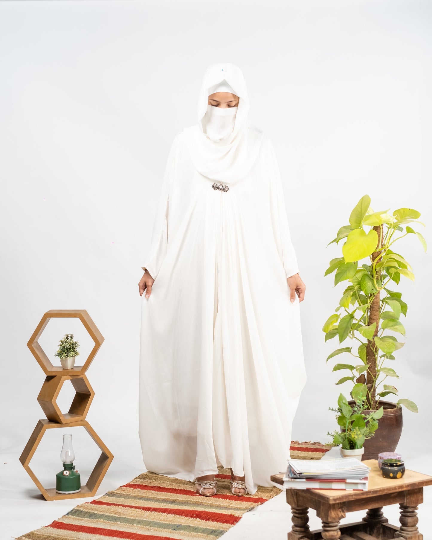 Afreen || Pearl White Abaya || Manjan Fabric