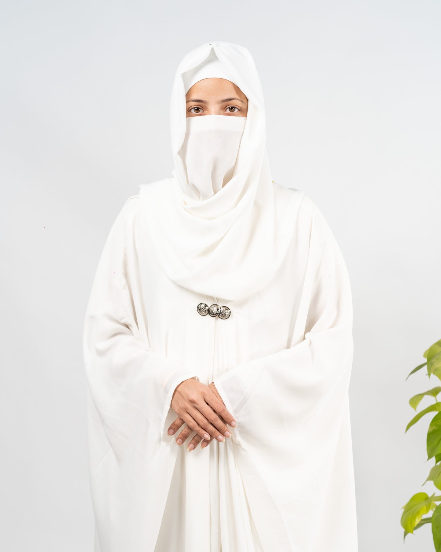 Afreen || Pearl White Abaya || Manjan Fabric