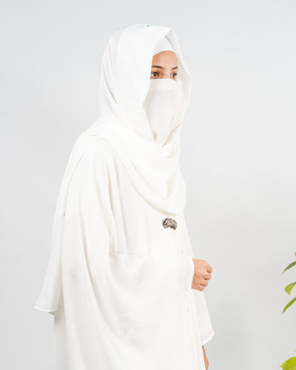 Afreen || Pearl White Abaya || Manjan Fabric