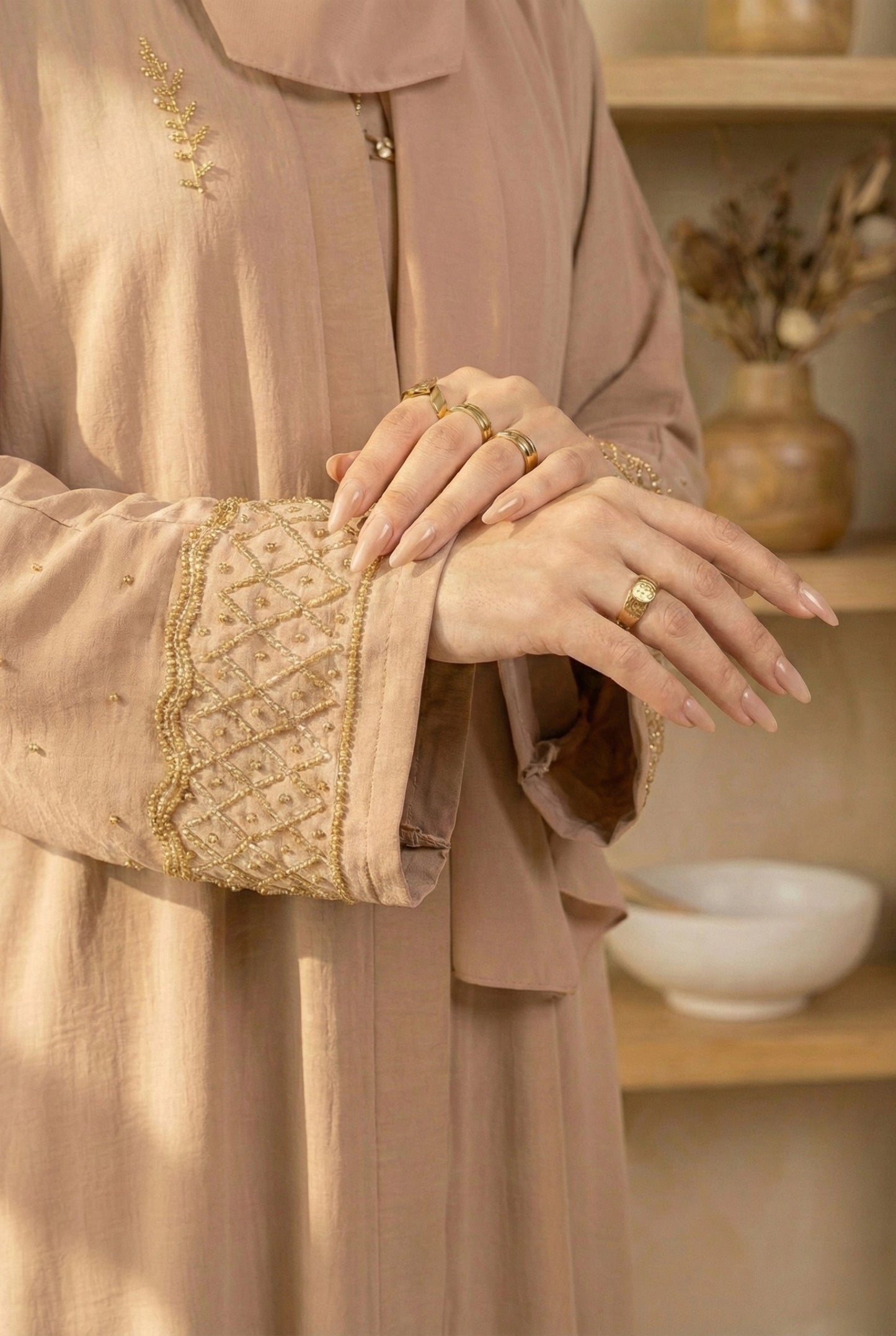 Laiba || Light Beige Abaya || Lustrous Nida Fabric