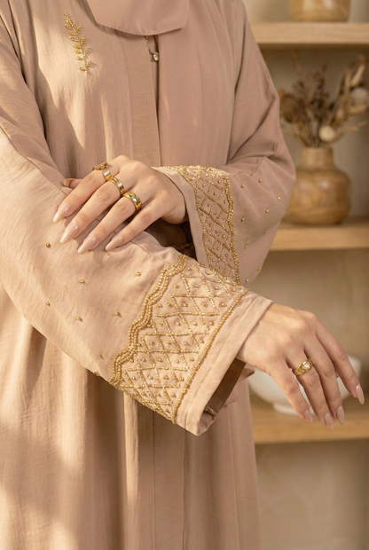 Laiba || Light Beige Abaya || Lustrous Nida Fabric