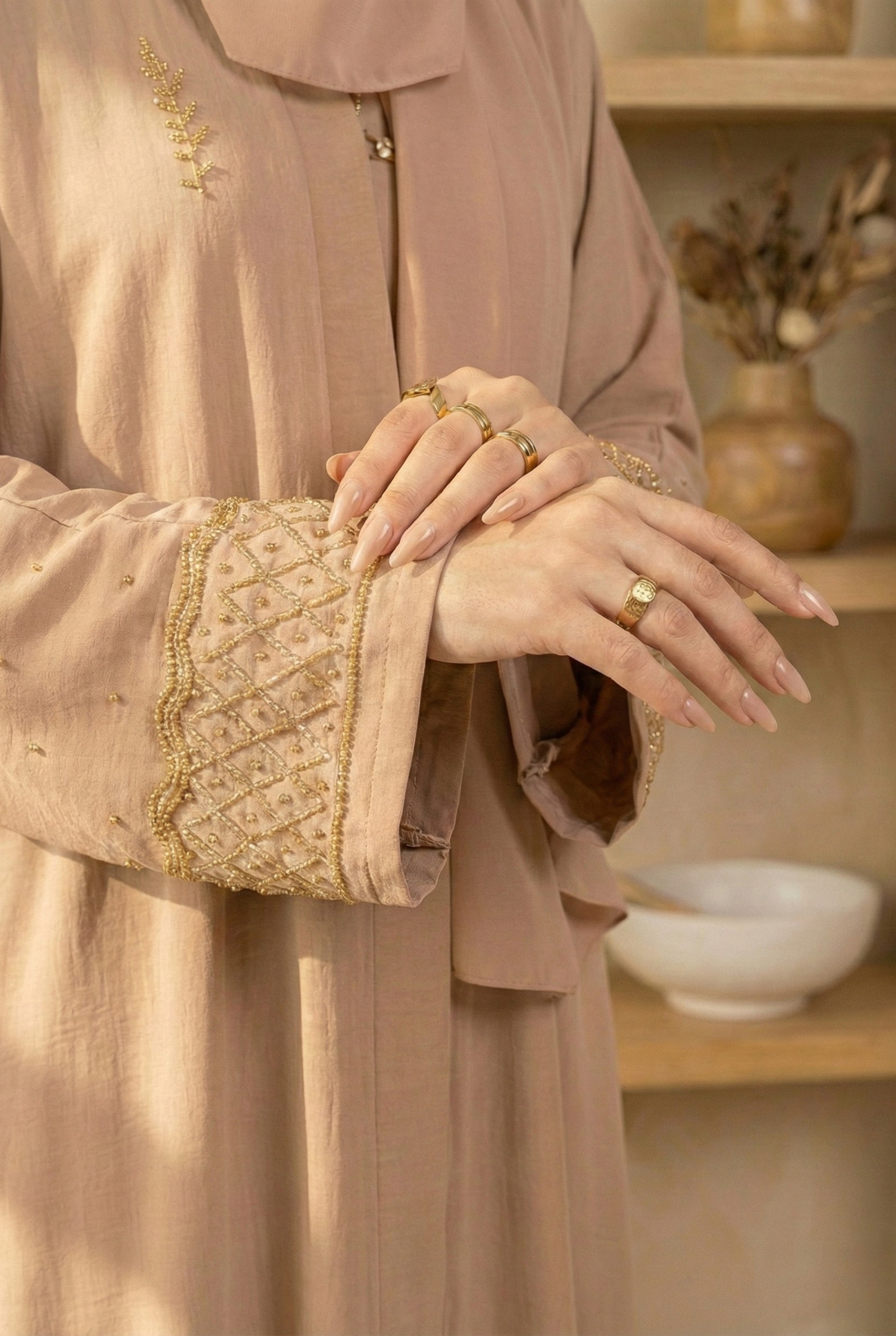 Laiba || Light Beige Abaya || Lustrous Nida Fabric