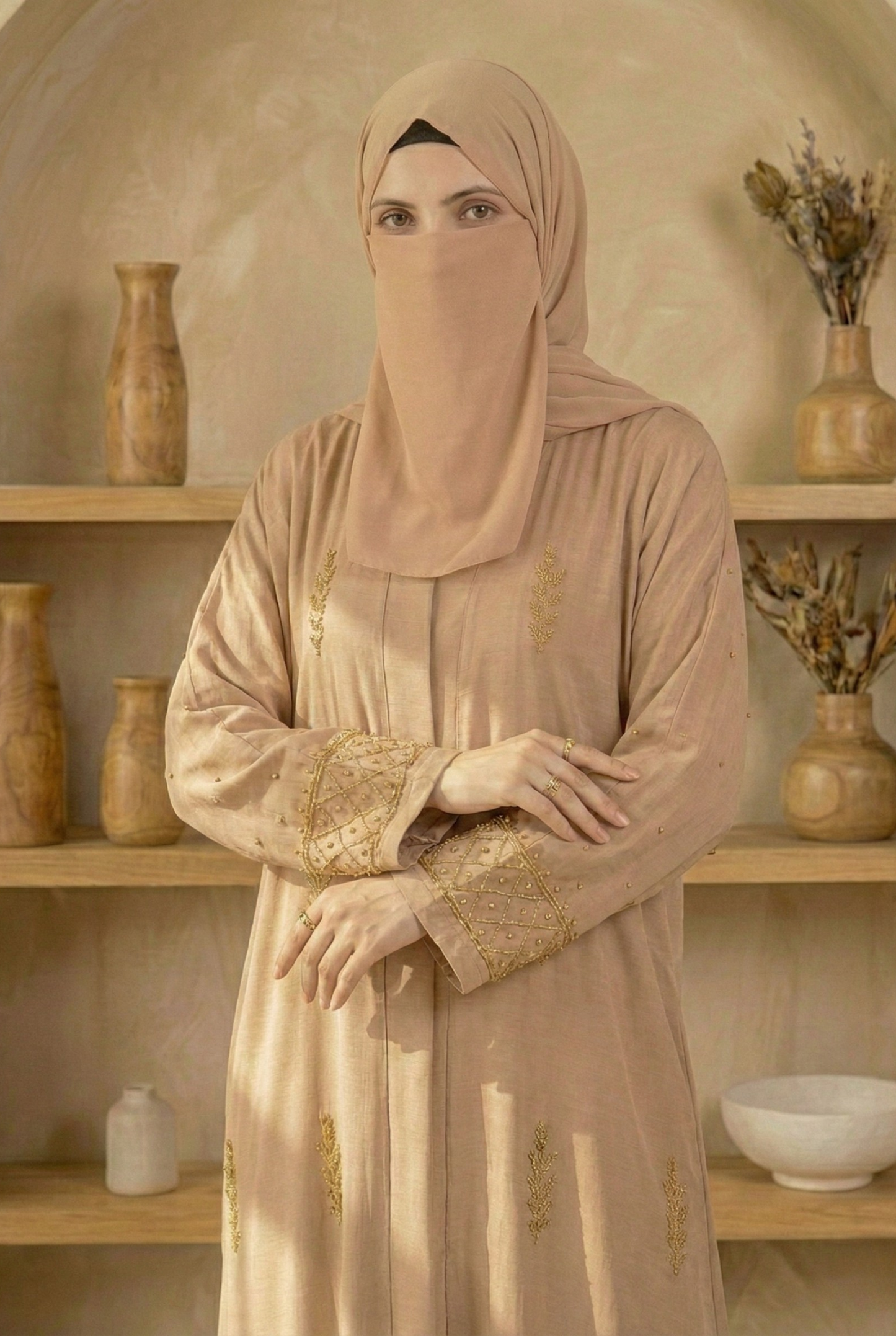 Laiba || Light Beige Abaya || Lustrous Nida Fabric