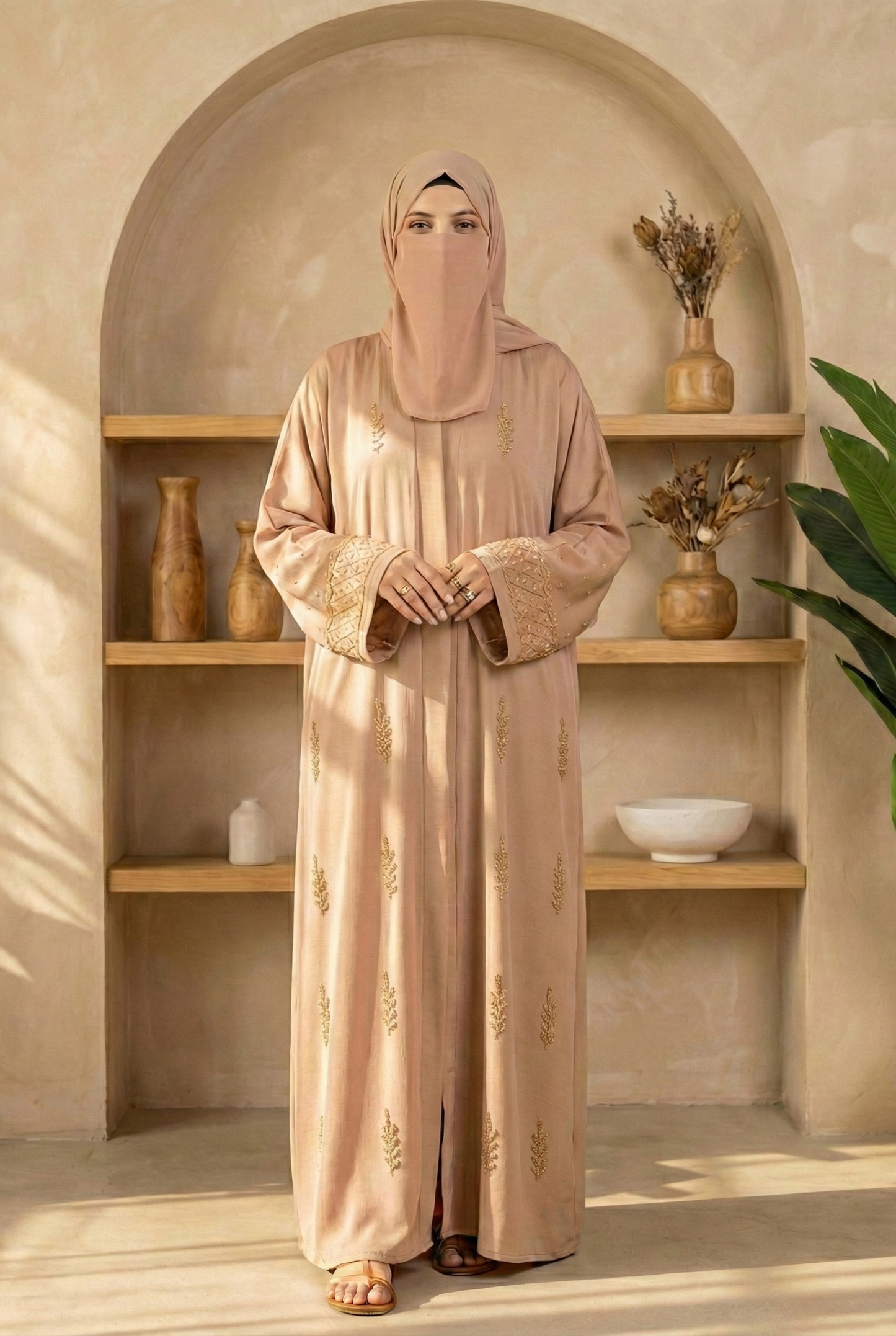 Laiba || Light Beige Abaya || Lustrous Nida Fabric
