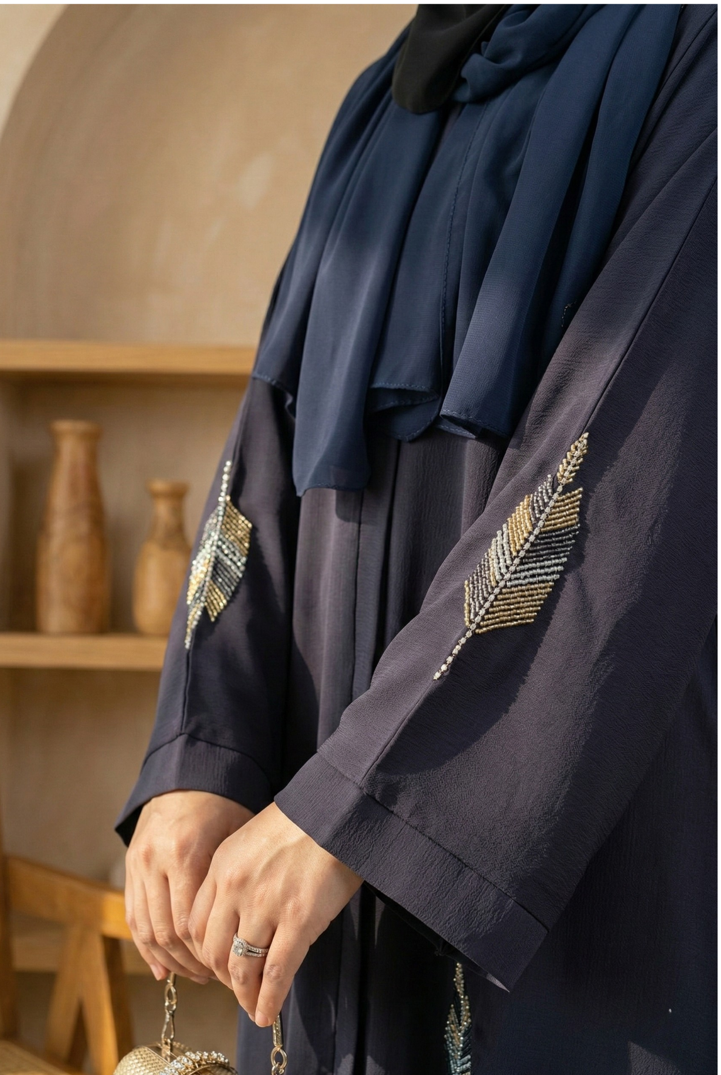 Faryal || Navy Blue Abaya || Crinkle Nida Fabric