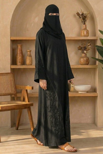 Romaisa || Mid-Night Black Abaya || Turkish Nida Fabric