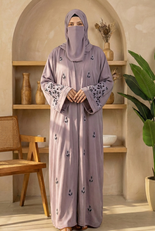 Hooria || Dusty Lavender Abaya || Lustrous Nida Fabric