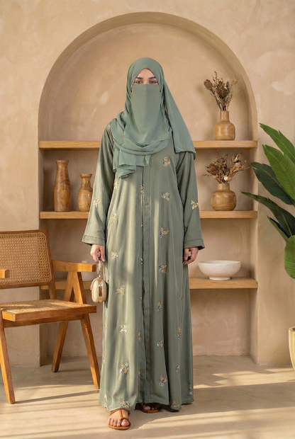 Zehra || Sage Green Abaya || Premium Nida Fabric